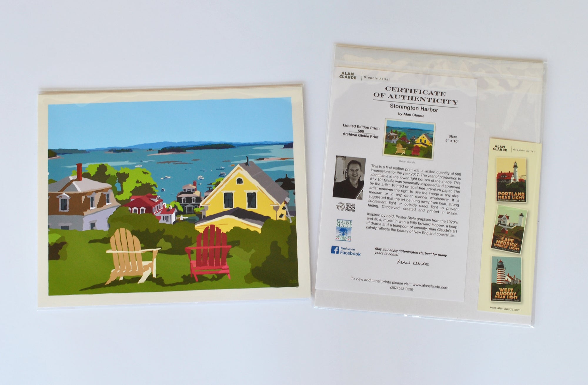 Stonington Harbor Art Print 8" x 10" Wall Poster By Alan Claude - Maine