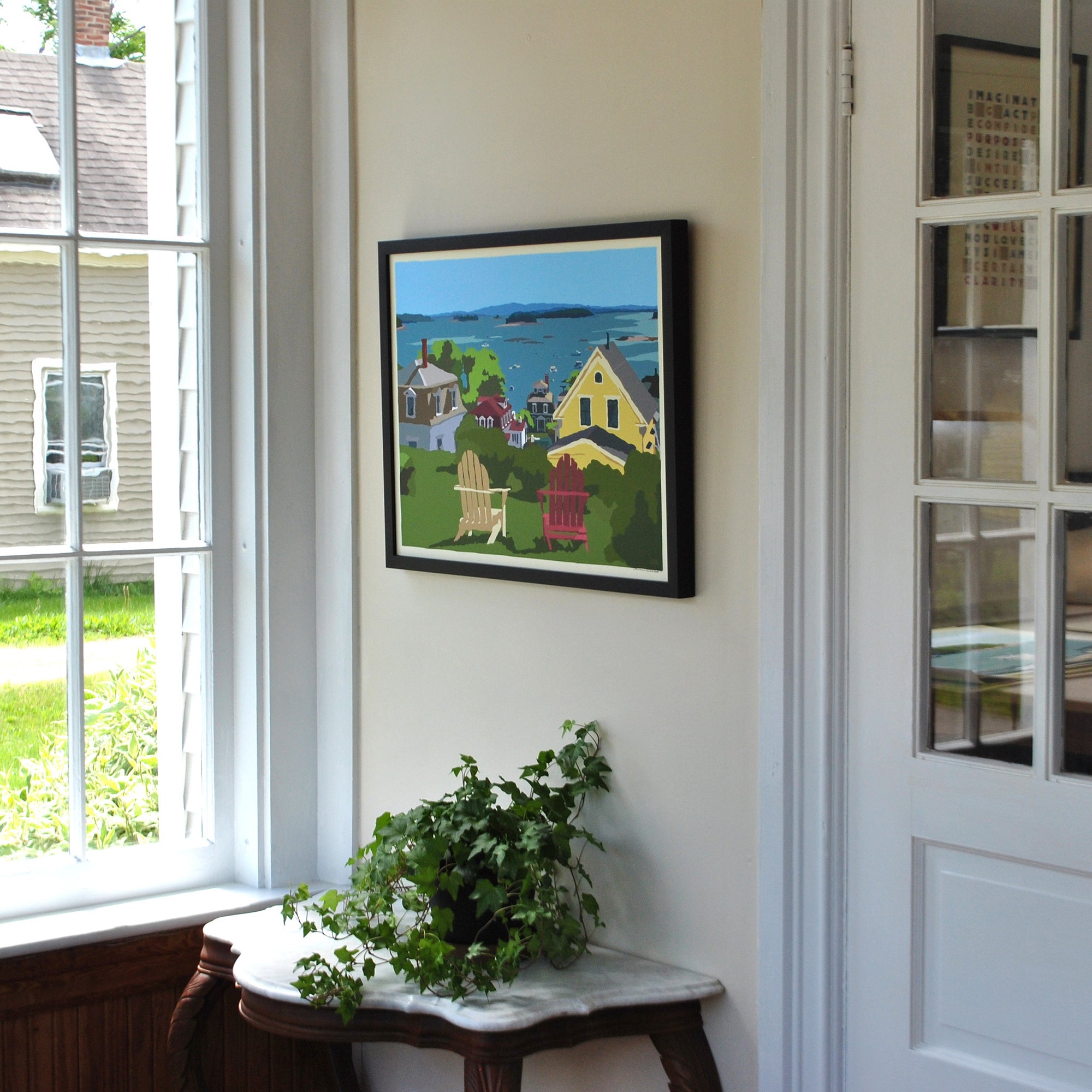 Stonington Harbor Art Print 18" x 24" Framed Wall Poster By Alan Claude - Maine