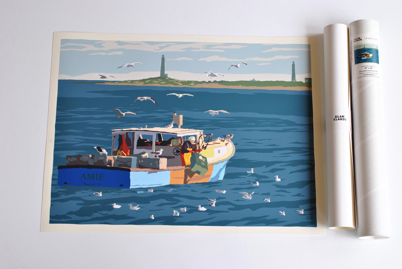 Lobstering at Cape Ann Art Print 18" x 24" Wall Poster By Alan Claude - Massachusetts