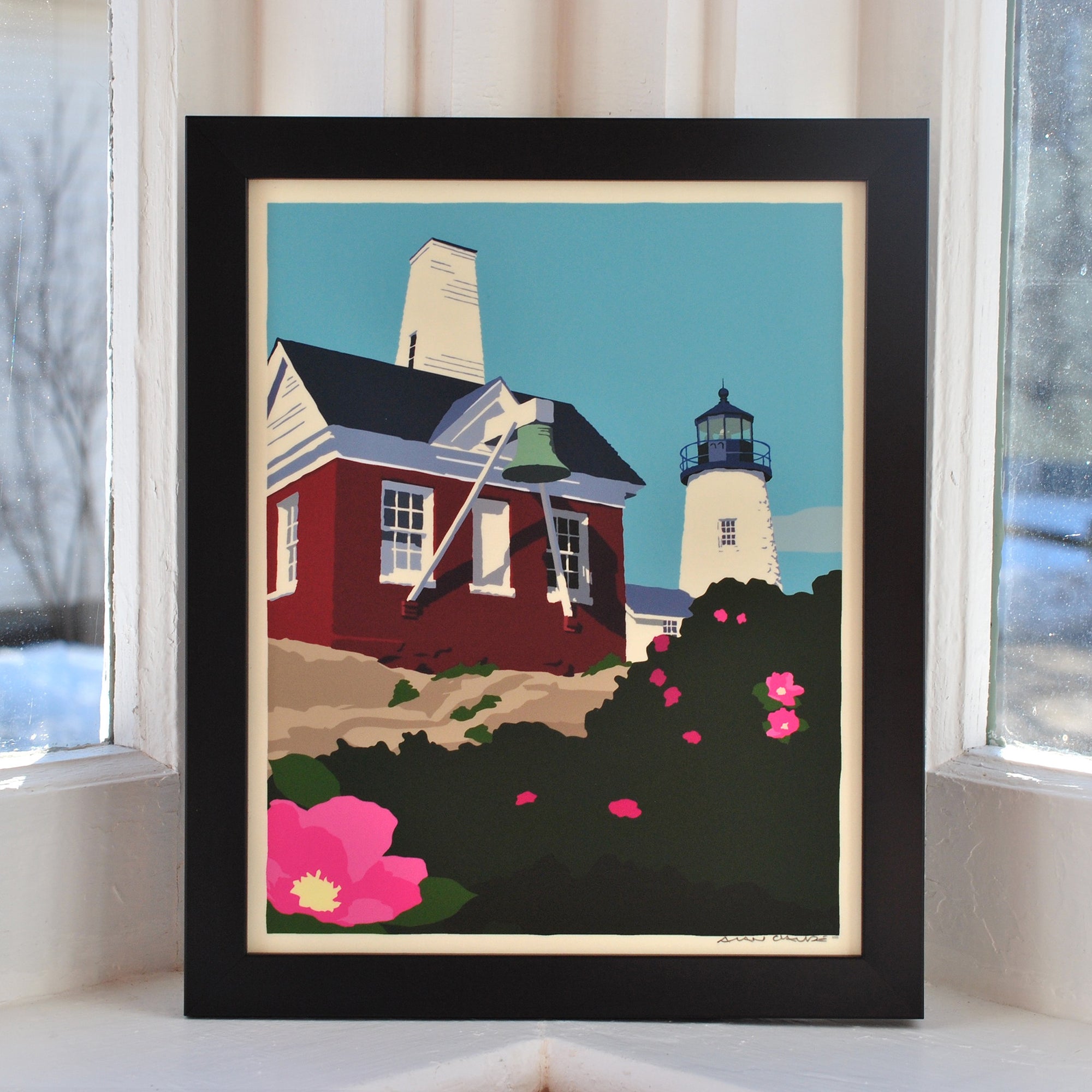 Pemaquid Point Light Bell Art Print 8" x 10" Framed Wall Poster By Alan Claude - Maine