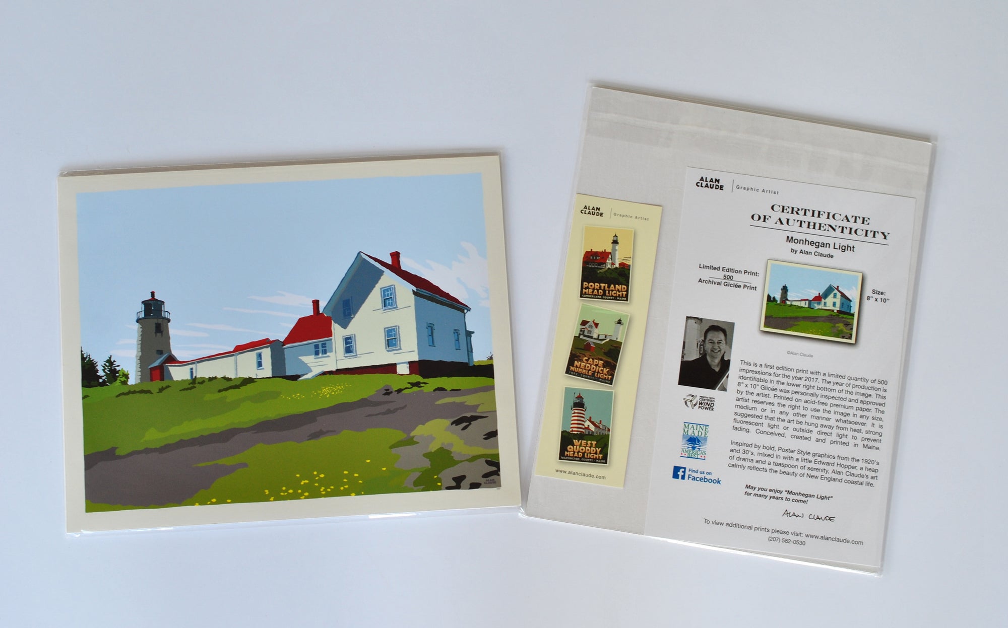 Monhegan Island Light Art Print 8" x 10" Wall Poster By Alan Claude - Maine