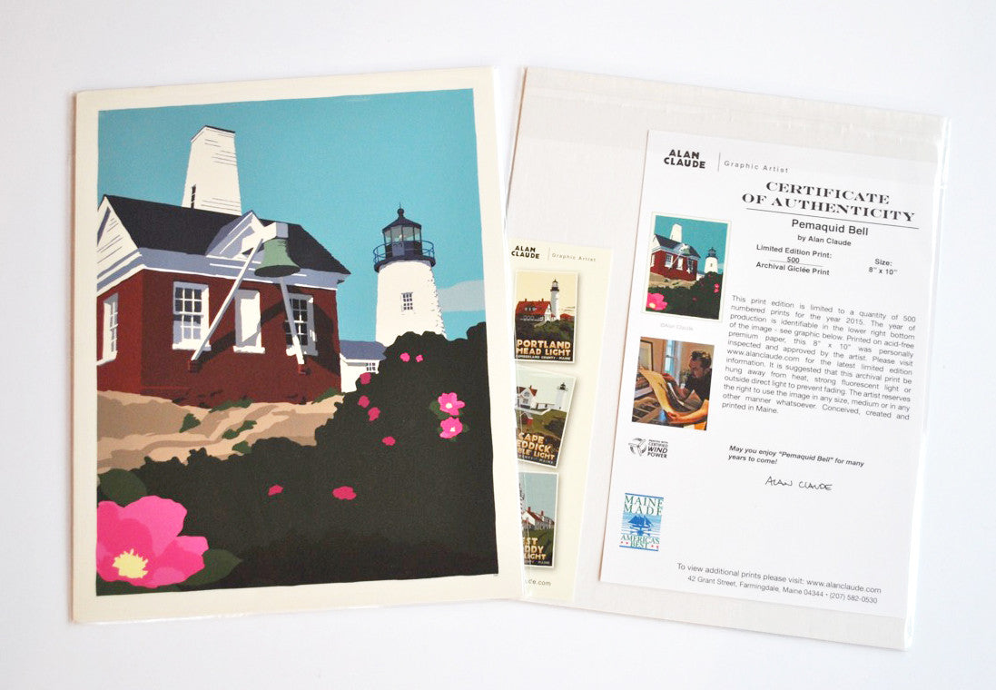 Pemaquid Point Light Bell Art Print 8" x 10" Wall Poster By Alan Claude - Maine