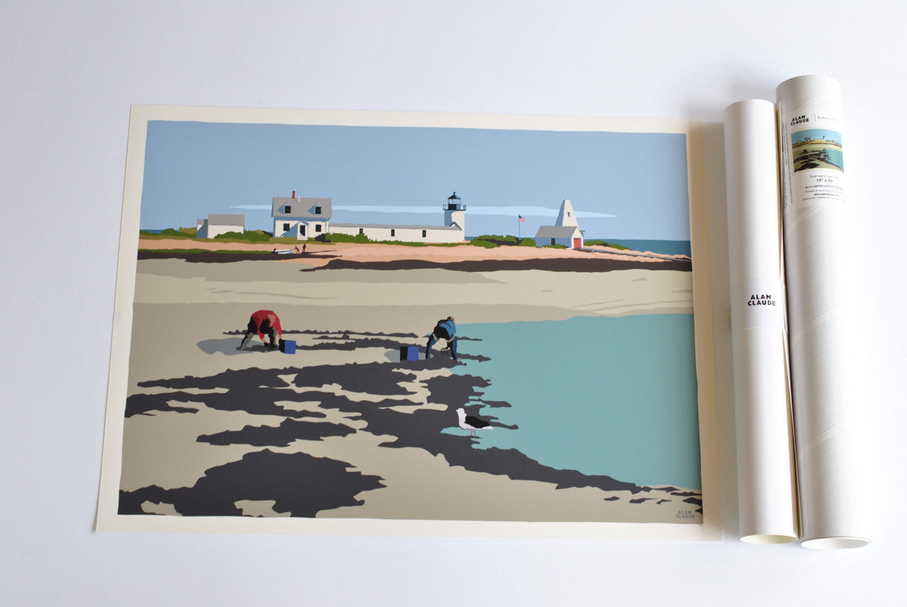 Goat Island Clammers Art Print 18" x 24" Wall Poster By Alan Claude - Maine