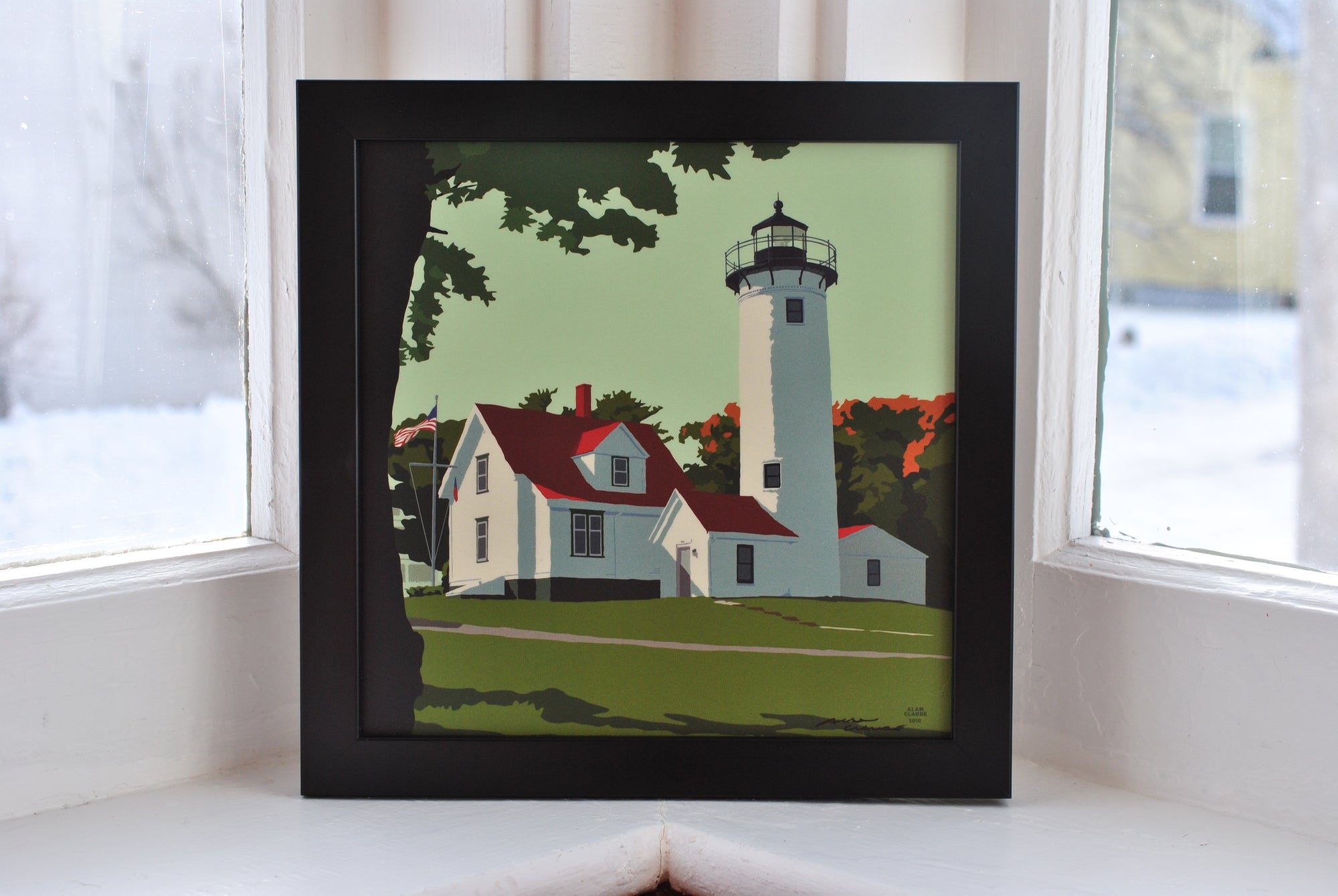 West Chop Light Art Print 8" x 8" Framed Wall Poster By Alan Claude - Massachusetts