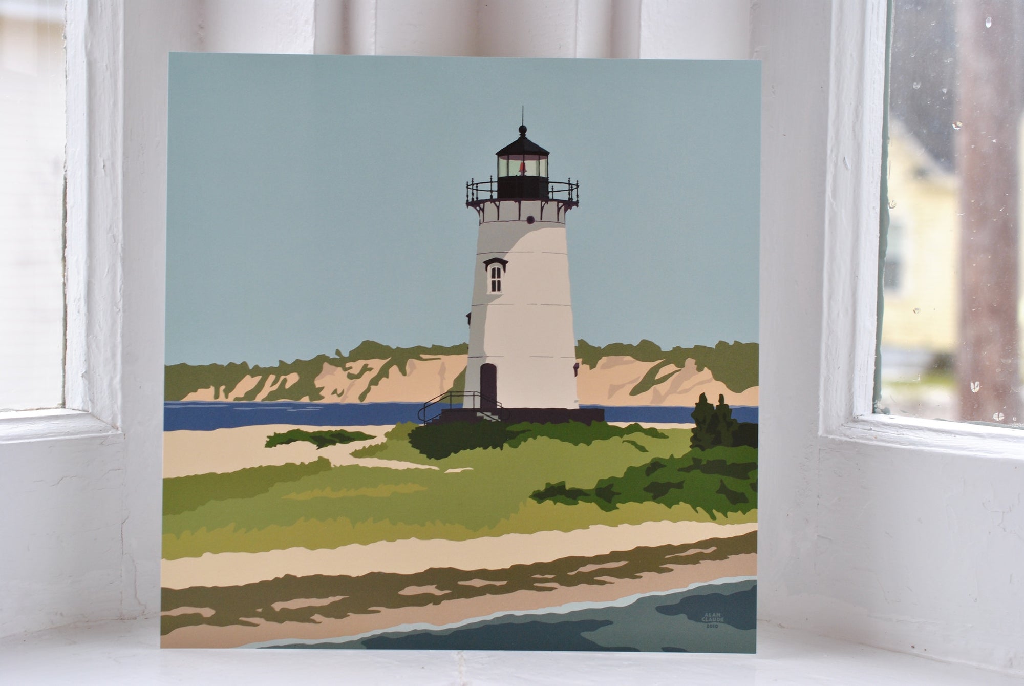 Edgartown Light Art Print 8" x 8" Square Wall Poster By Alan Claude - Massachusetts