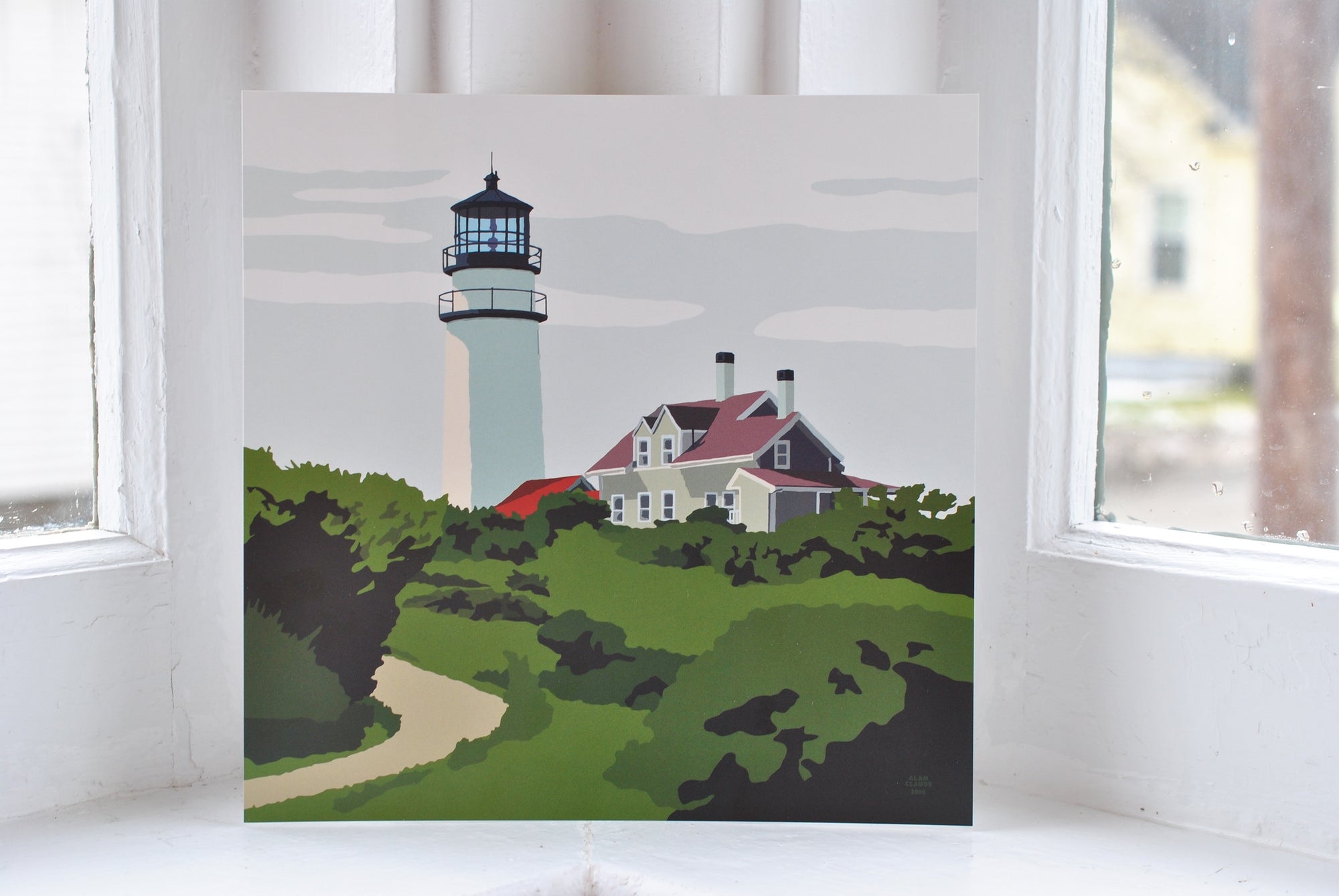 Highland Light Art Print 8" x 8" Square Wall Poster By Alan Claude - Massachusetts