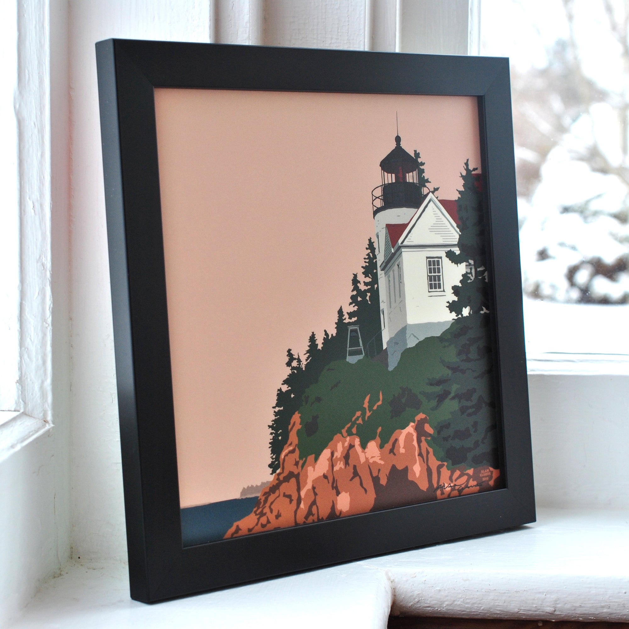 Bass Harbor Head Light Art Print 8" x 8" Framed Wall Poster By Alan Claude - Maine
