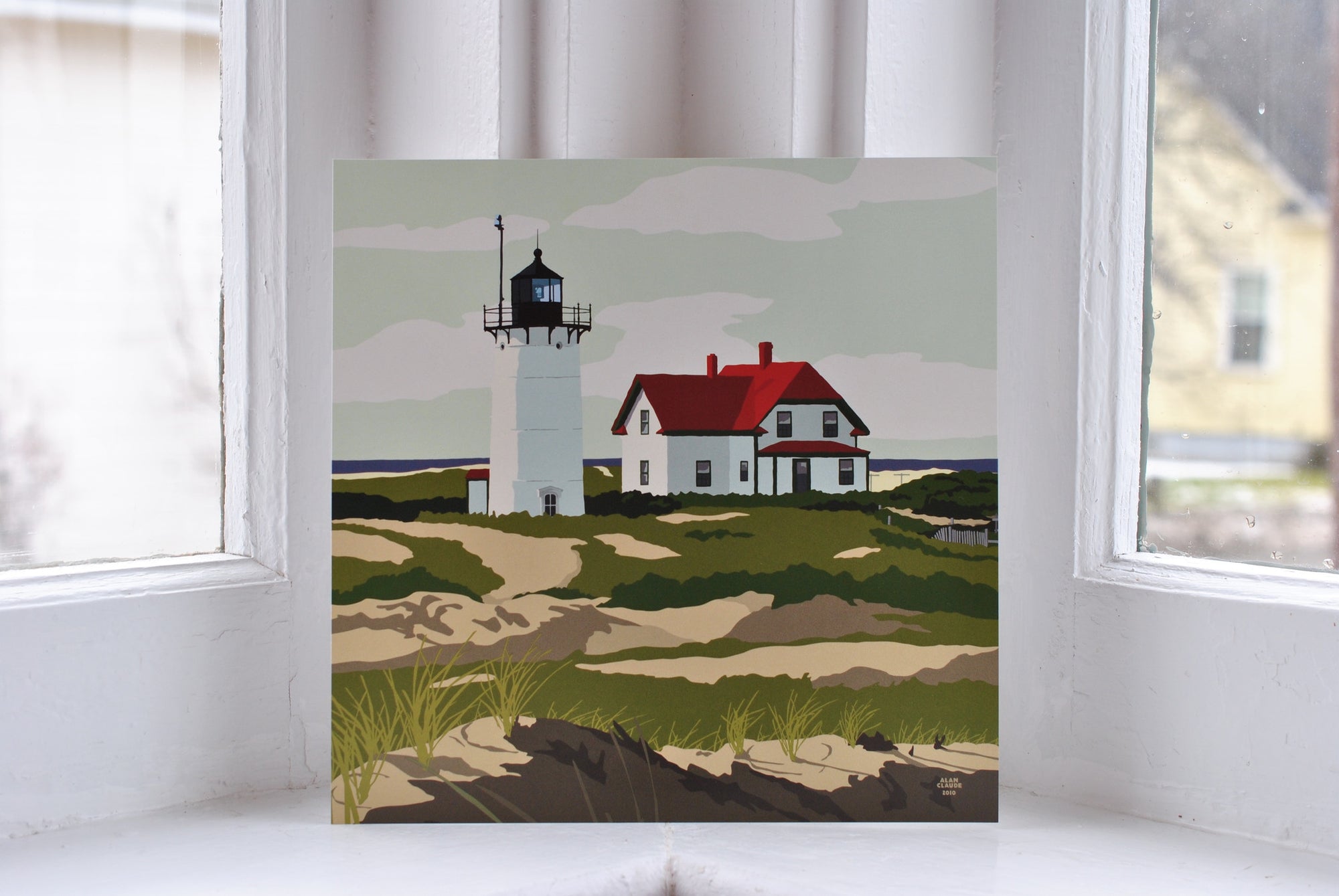 Race Point Light Art Print 8" x 8" Square Wall Poster By Alan Claude - Massachusetts