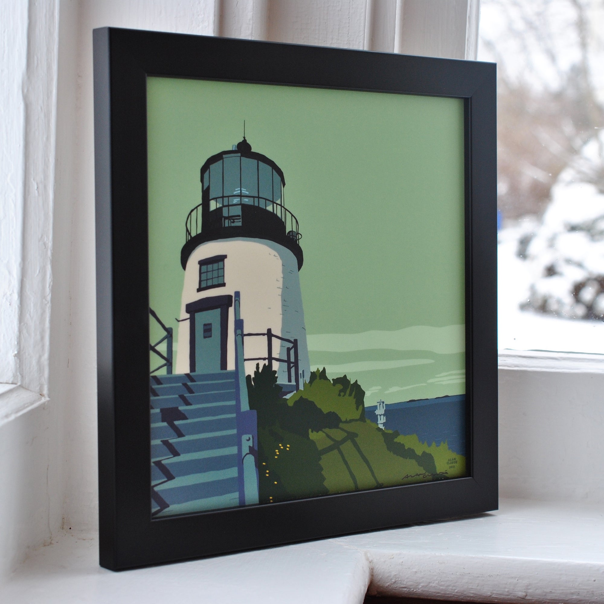 Owls Head Light Art Print 8" x 8" Framed Wall Poster By Alan Claude - Maine