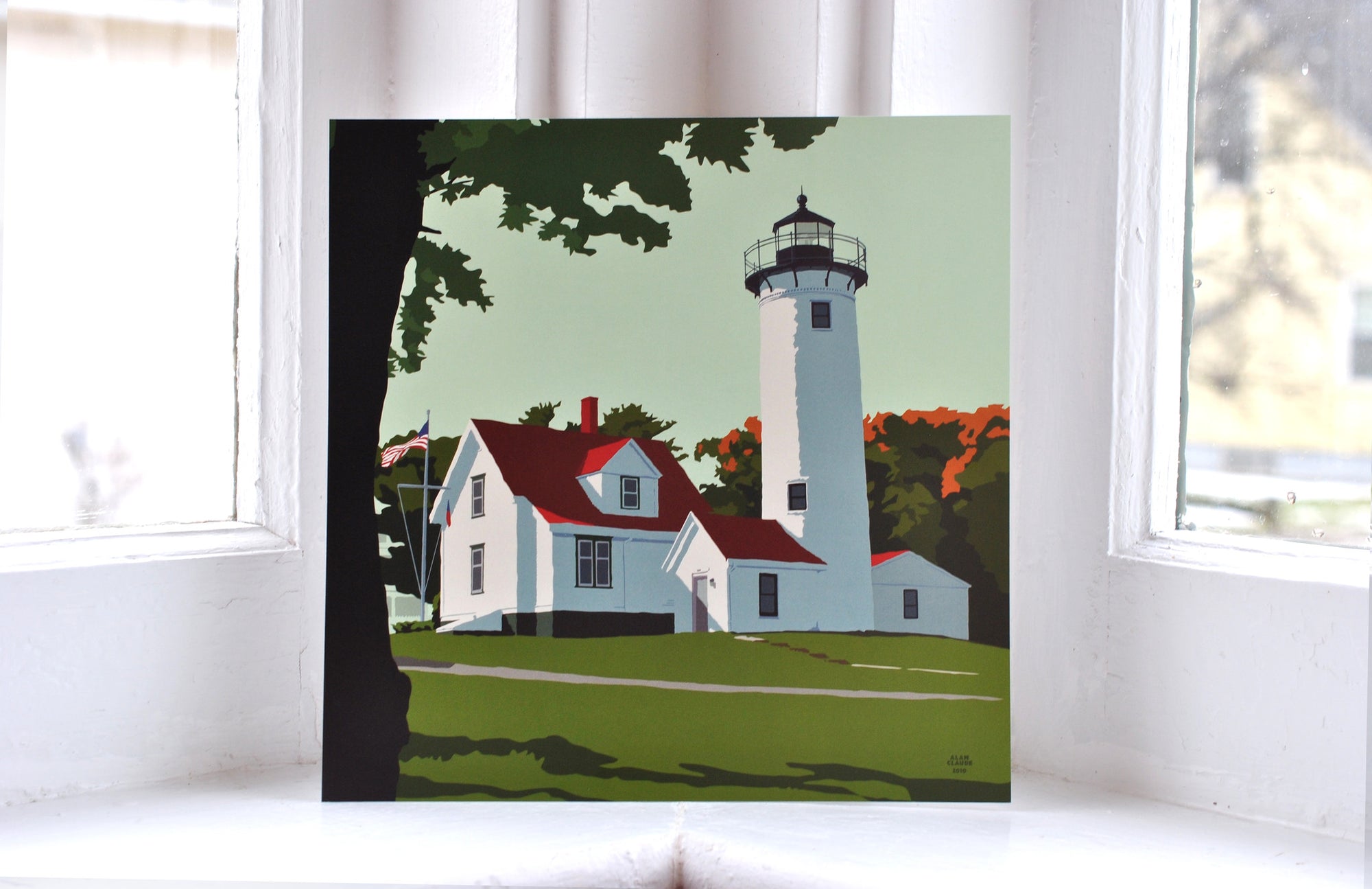 West Chop Light Art Print 8" x 8" Square Wall Poster By Alan Claude - Massachusetts