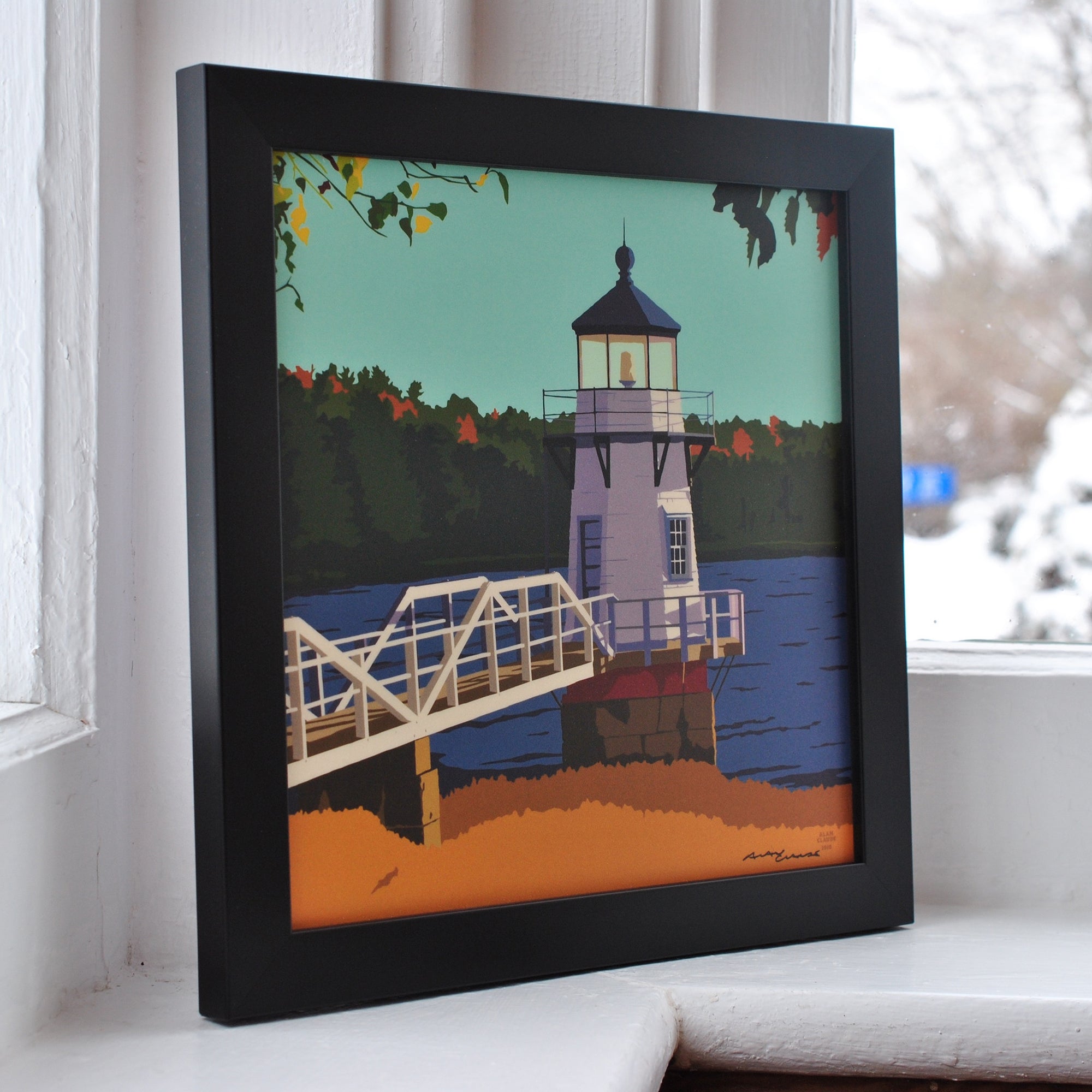 Doubling Point Light Art Print 8" x 8" Framed Wall Poster By Alan Claude - Maine