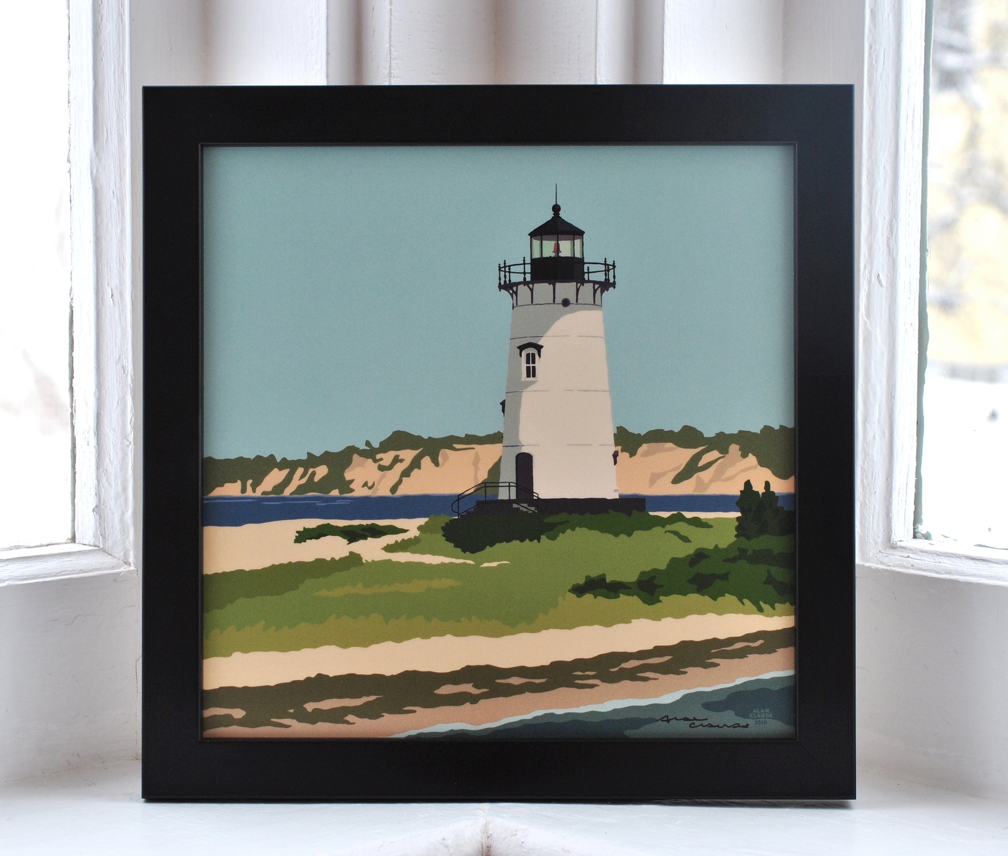 Edgartown Light Art Print 8" x 8" Framed Wall Poster By Alan Claude - Massachusetts