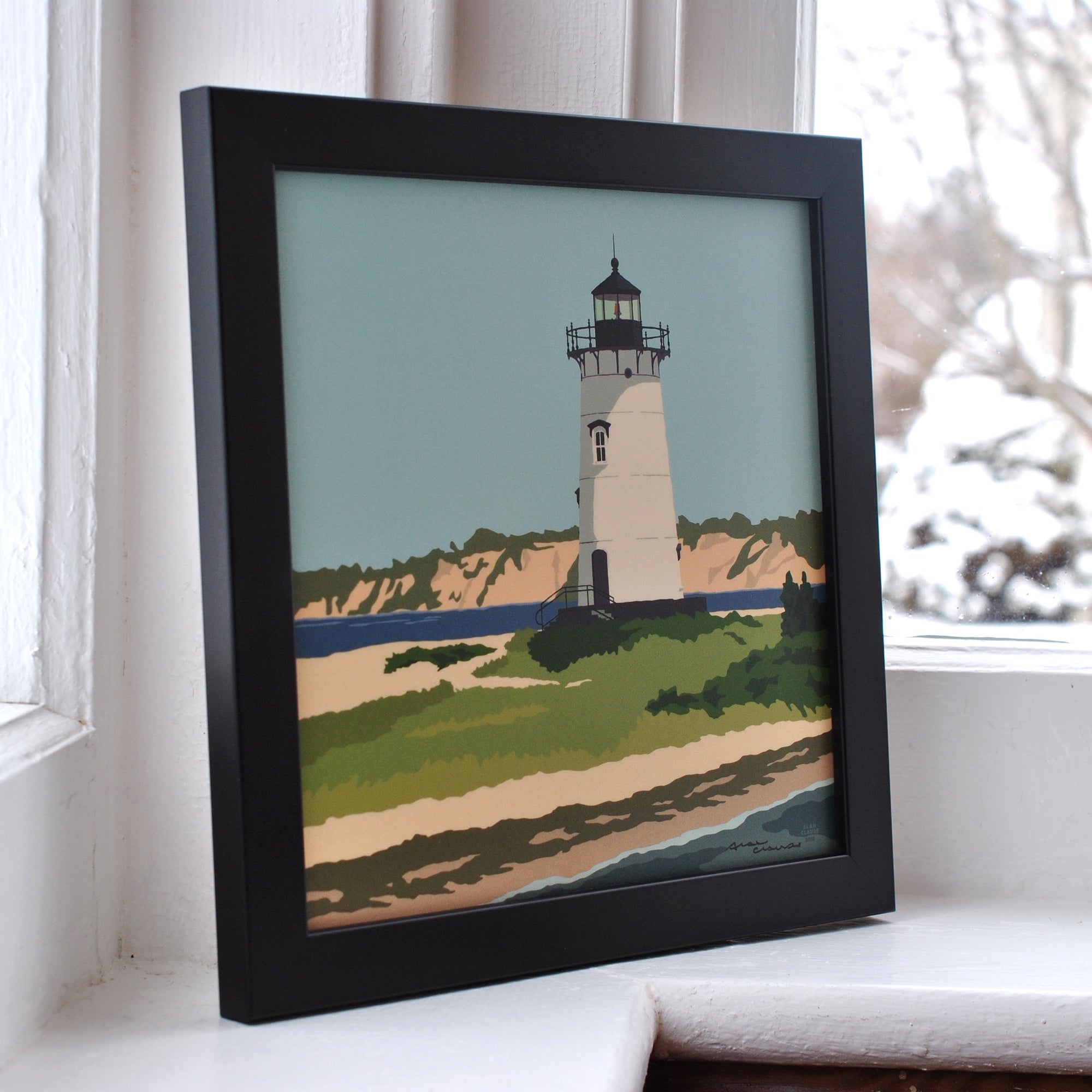 Edgartown Light Art Print 8" x 8" Framed Wall Poster By Alan Claude - Massachusetts