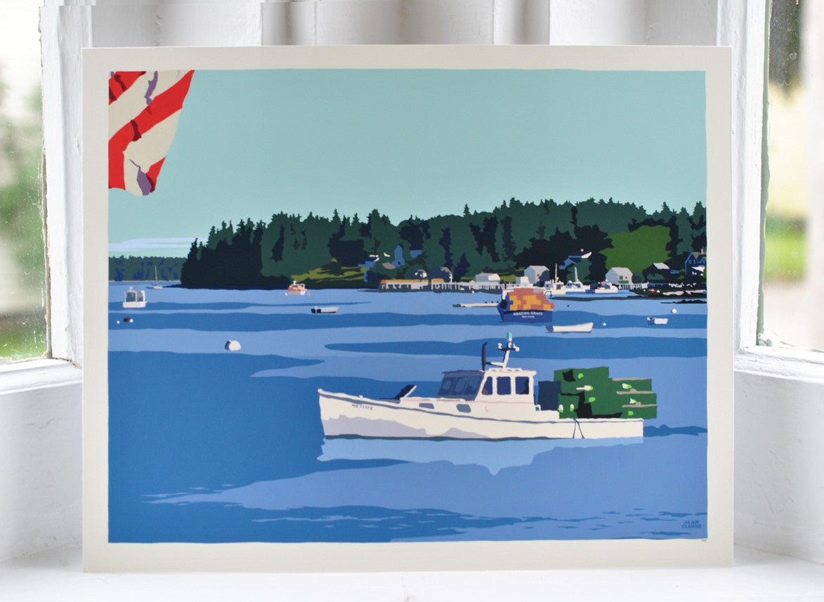 Port Clyde Lobster Boat Art Print 8" x 10" Wall Poster By Alan Claude - Maine