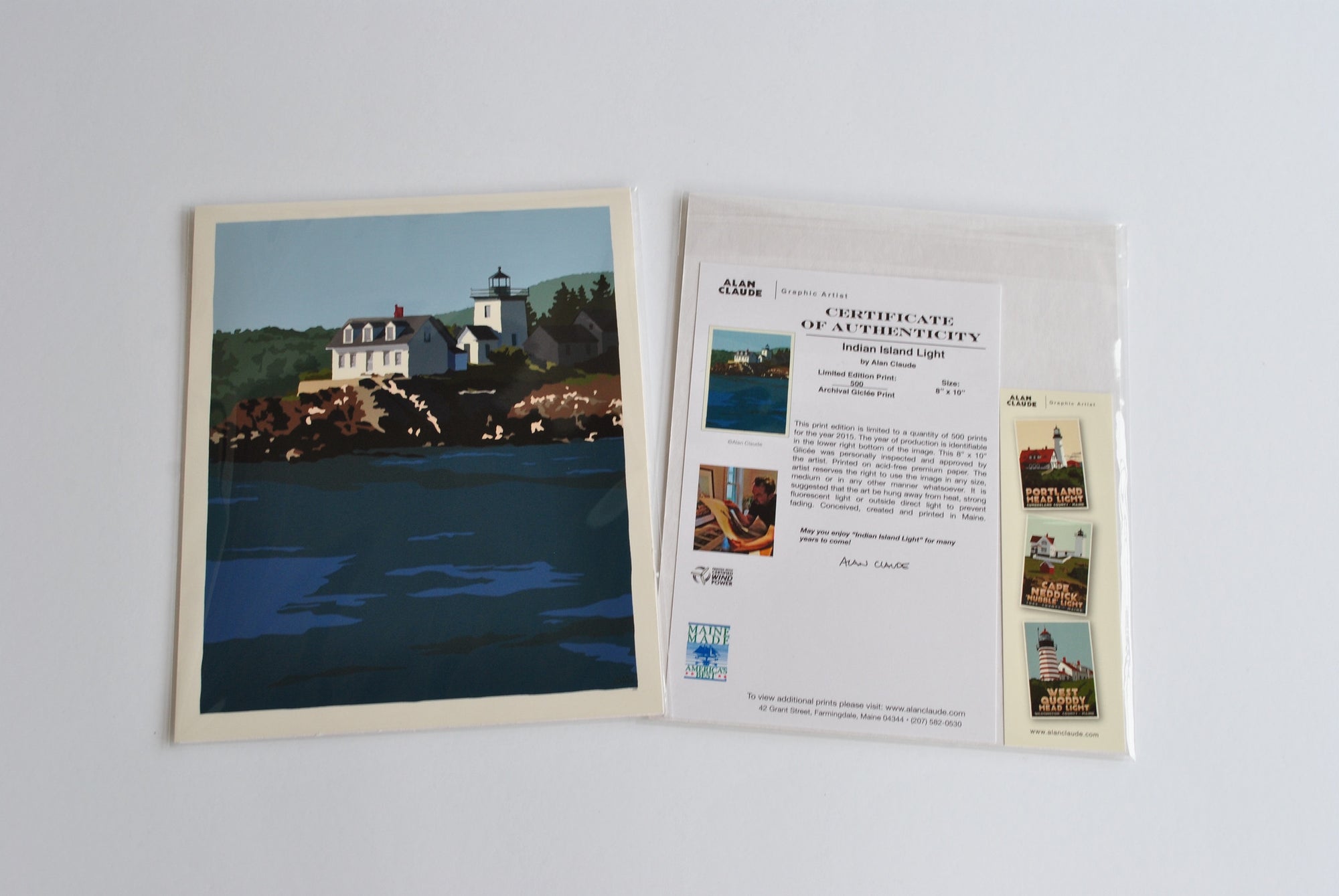 Indian Island Light Art Print 8" x 10" Wall Poster By Alan Claude - Maine