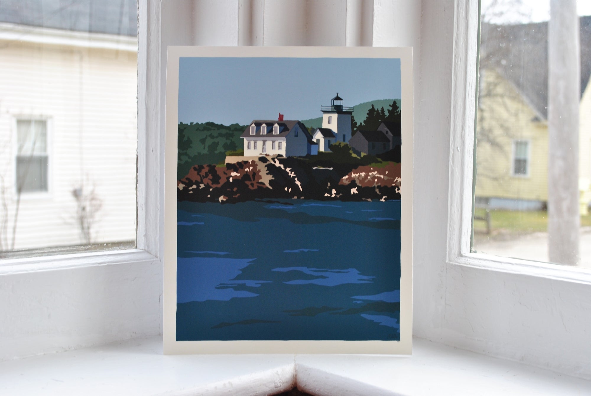 Indian Island Light Art Print 8" x 10" Wall Poster By Alan Claude - Maine