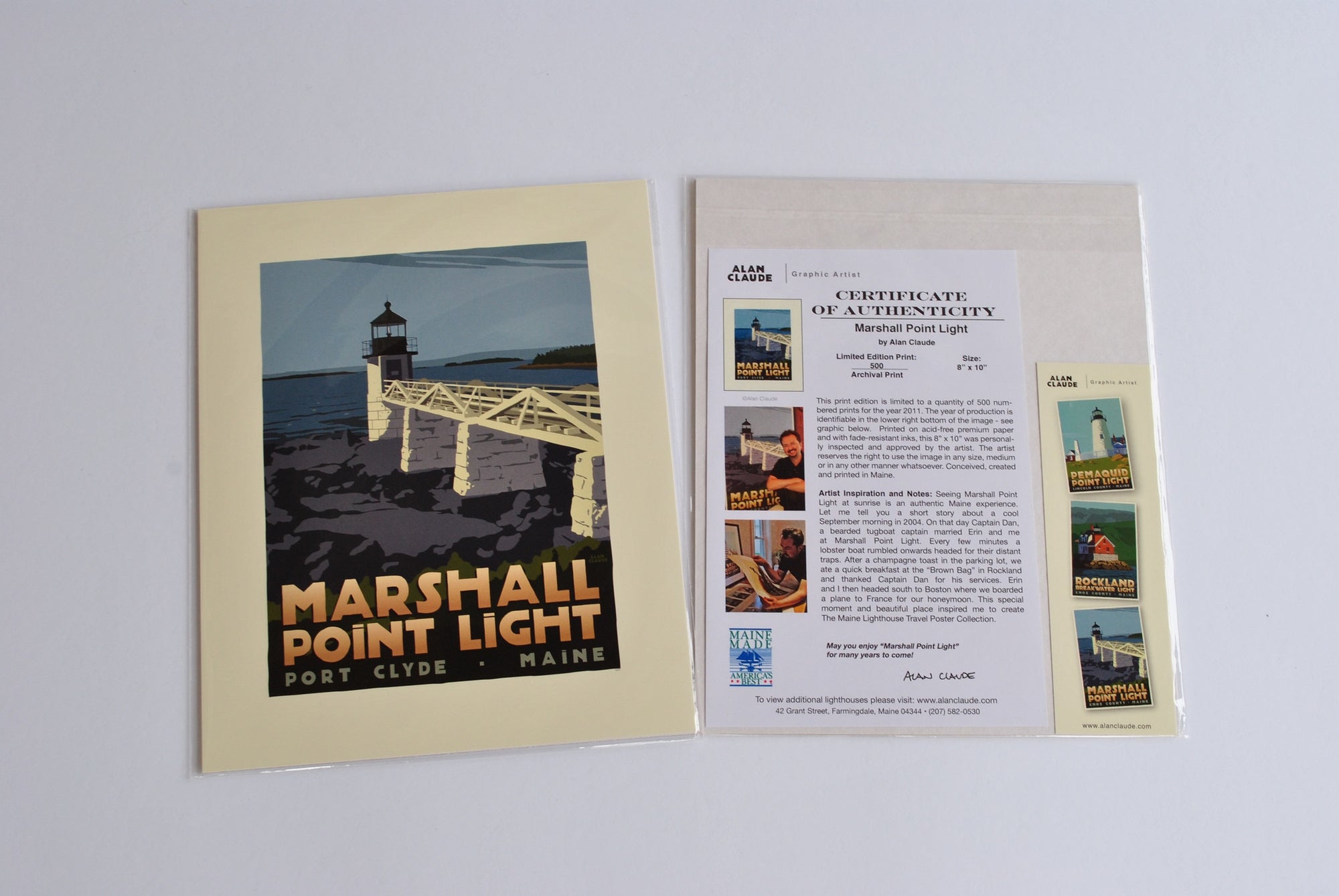 Marshall Point Light Art Print 8" x 10" Travel Poster By Alan Claude - Maine