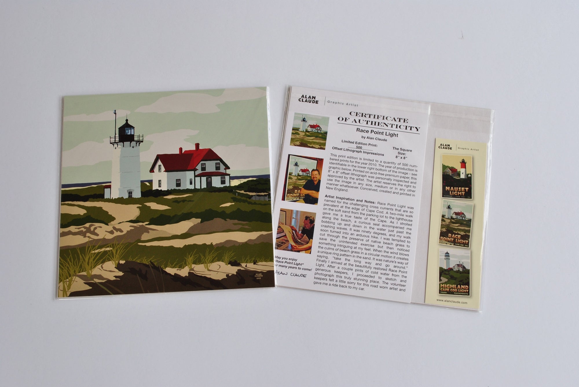 Race Point Light Art Print 8" x 8" Square Wall Poster By Alan Claude - Massachusetts