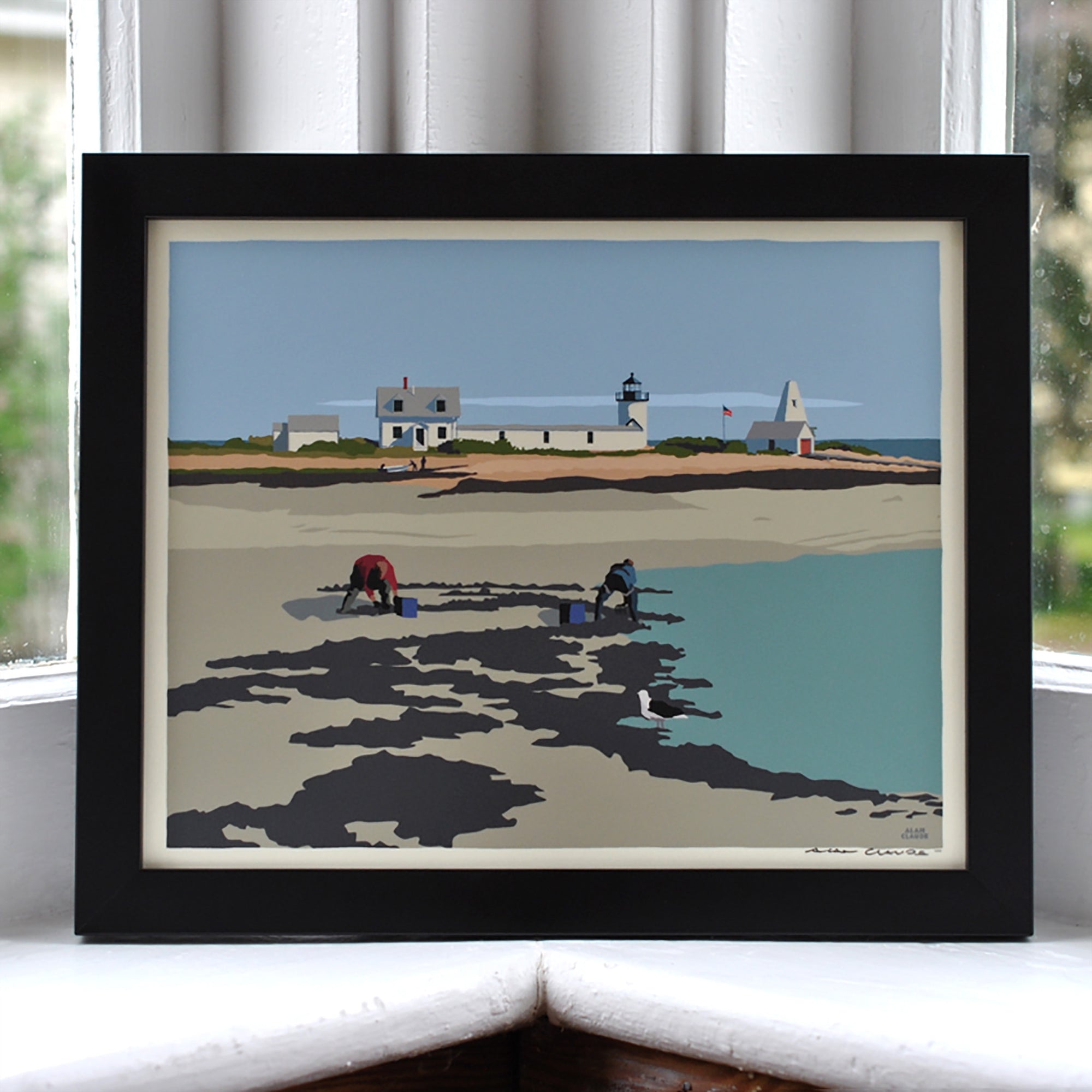 Goat Island Clammers Art Print 8" x 10" Horizontal Framed Wall Poster By Alan Claude - Maine