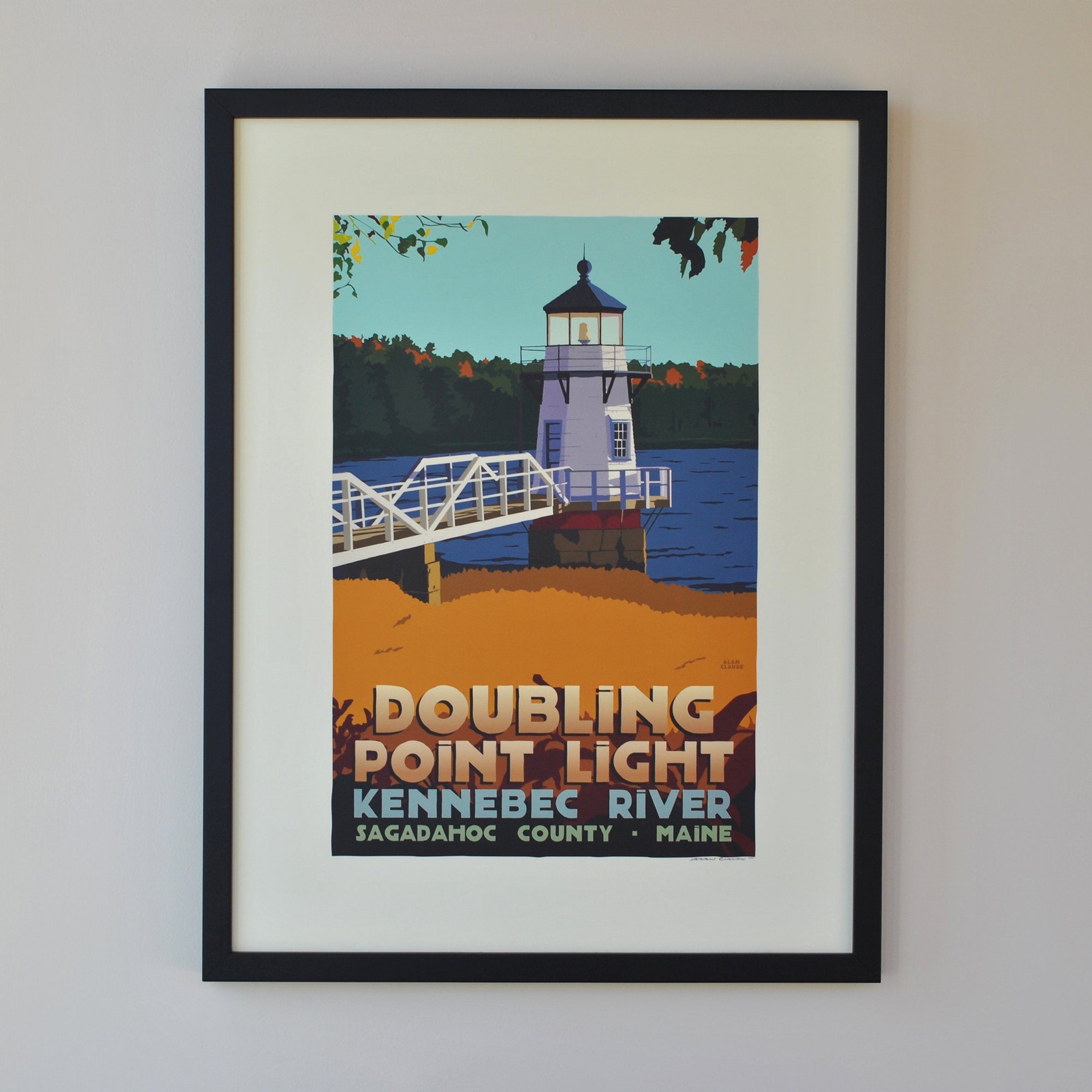 Doubling Point Light Art Print 18" x 24" Framed Travel Poster By Alan Claude - Maine