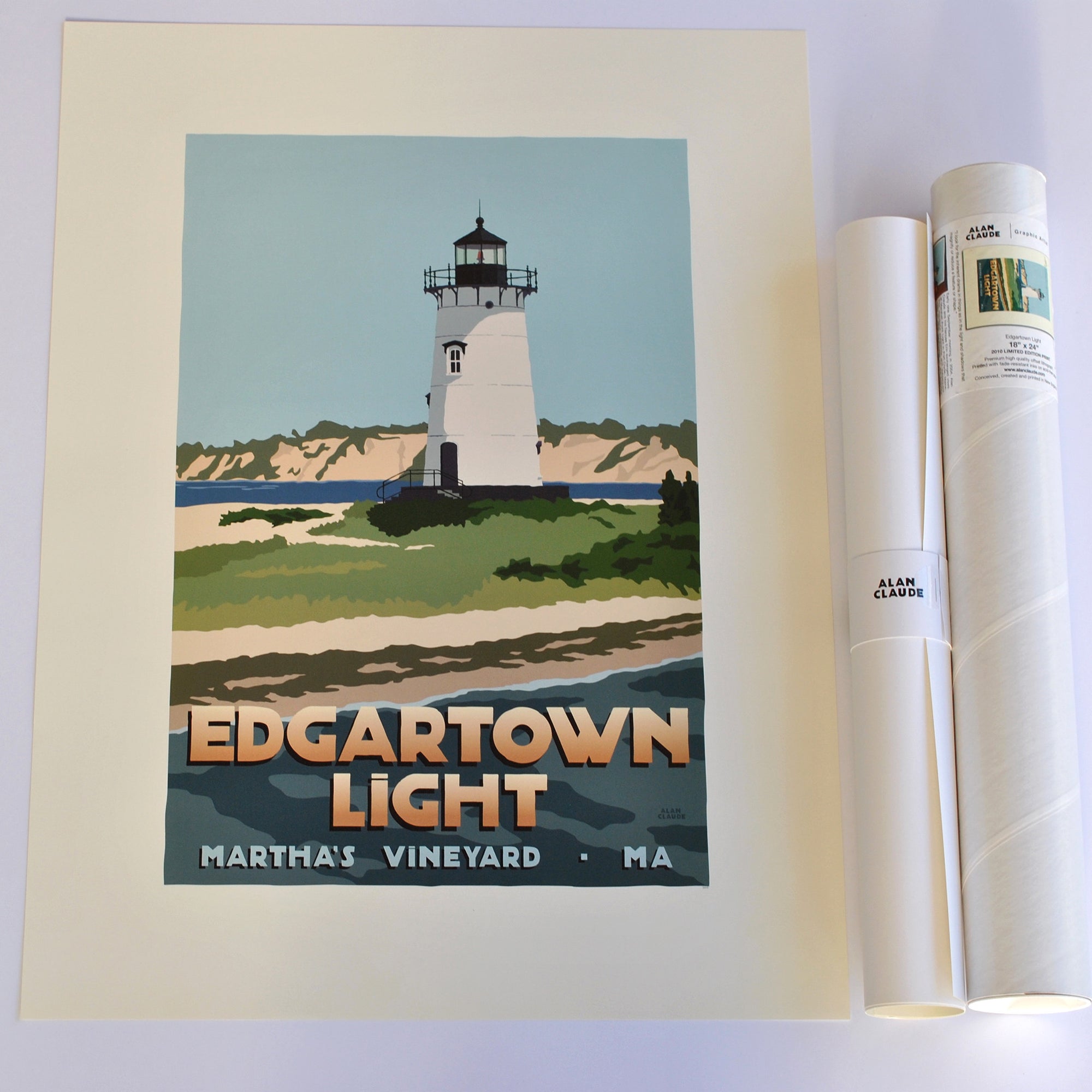 Edgartown Light Art Print 18" x 24" Travel Poster By Alan Claude - Massachusetts