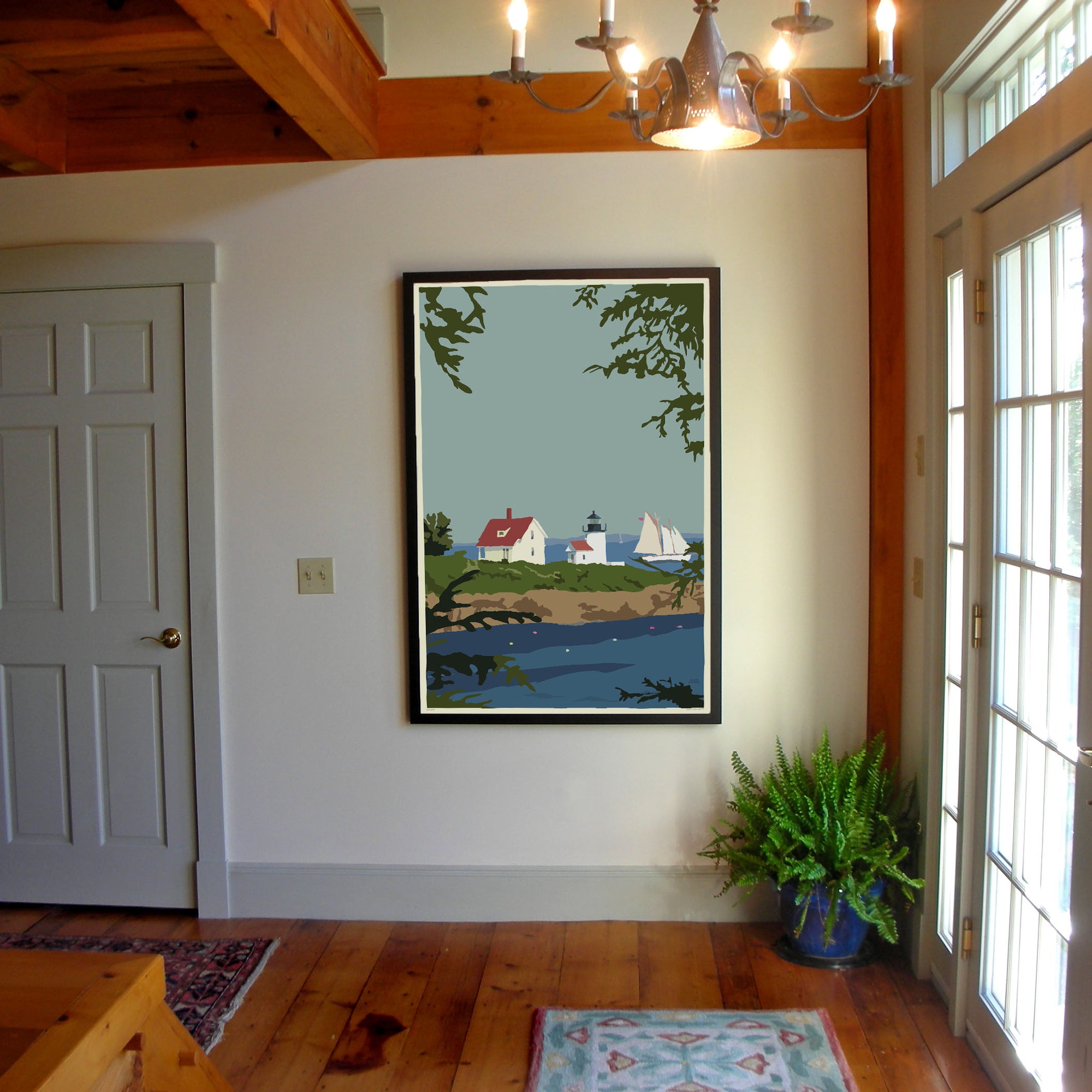 Camden Lighthouse Art Print 36" x 53" Framed Wall Poster By Alan Claude - Maine