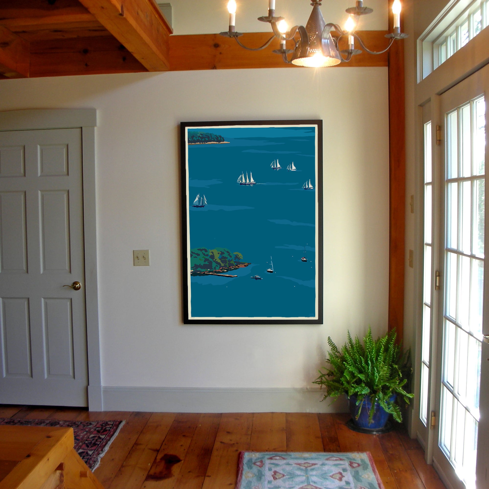 Schooners in Camden Harbor Art Print 36" x 53" Framed Wall Poster By Alan Claude - Maine