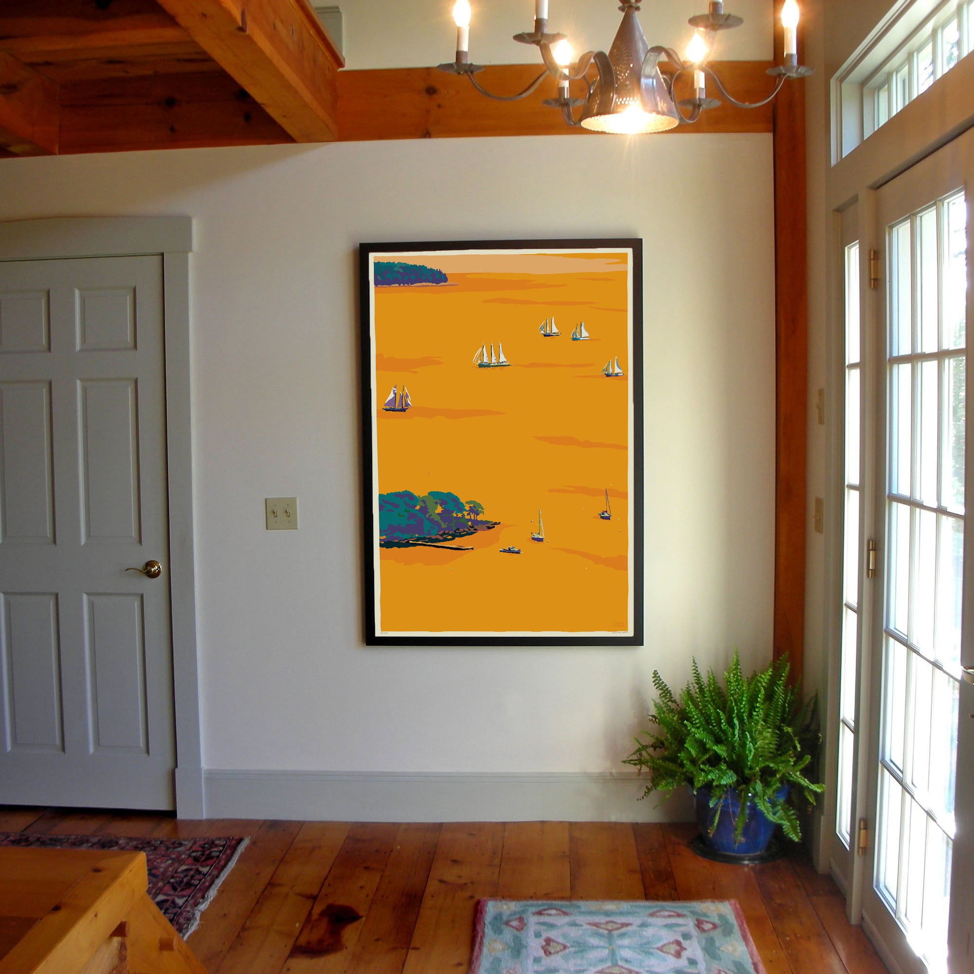 Sunset Schooners in Camden Harbor 36" x 53" Framed Wall Poster By Alan Claude - Maine