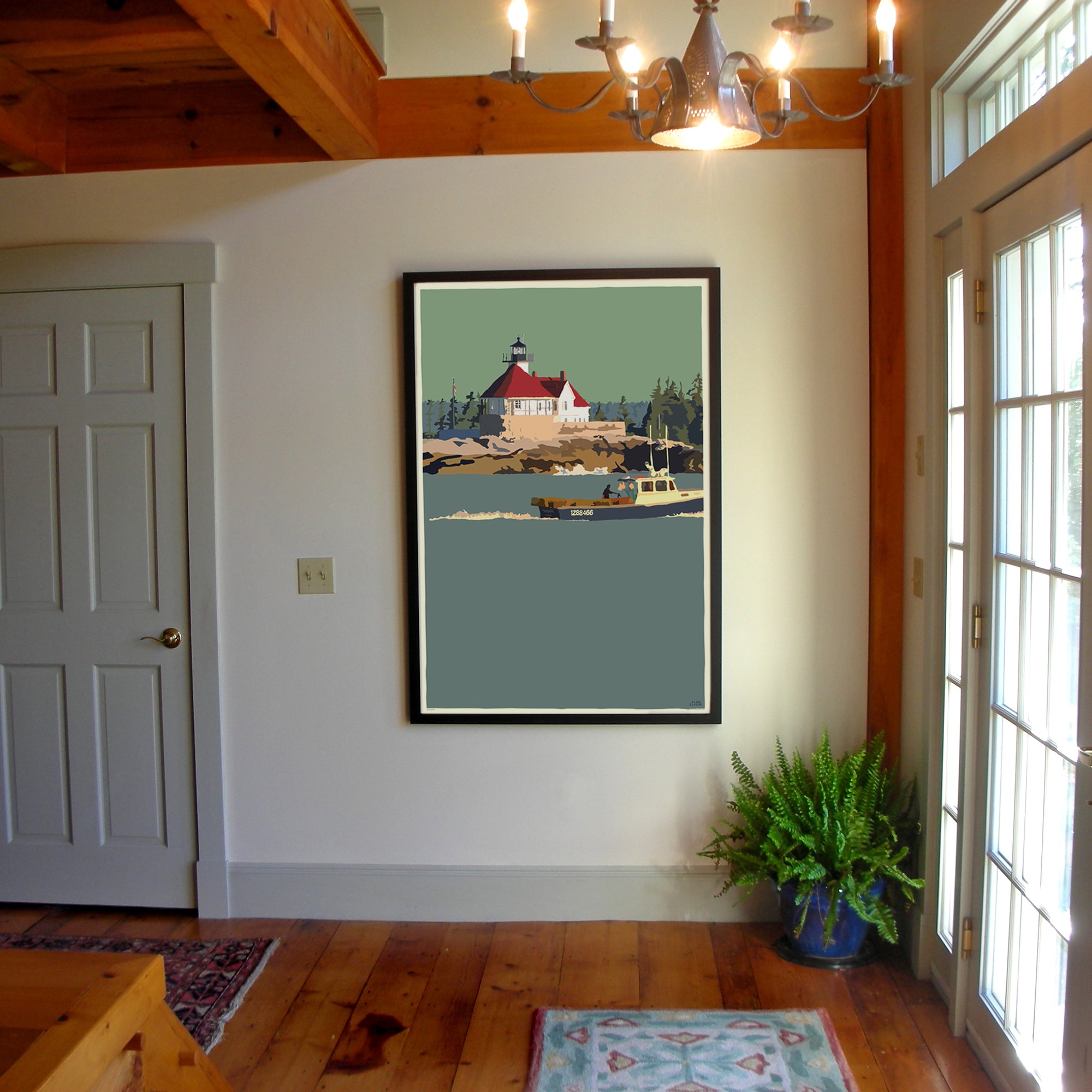 Lobstering At The Cuckolds Light Art Print 36" x 53" Framed Wall Poster By Alan Claude - Maine