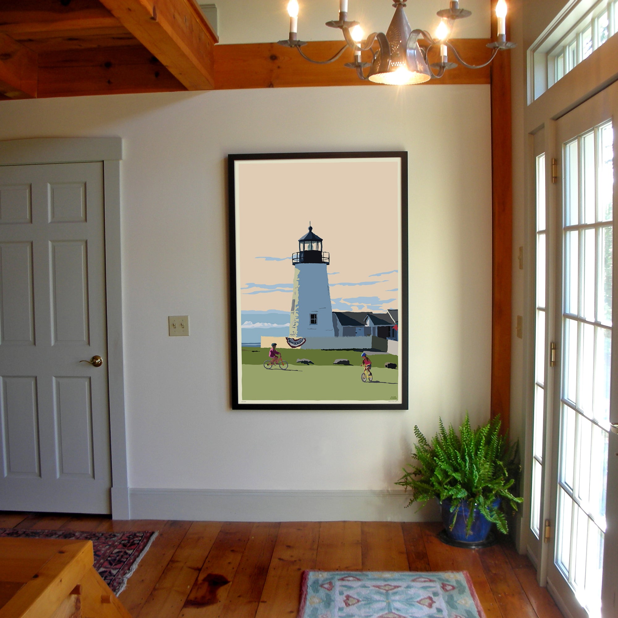 Pemaquid Bicycle Girls Art Print 36" x 53" Framed Wall Poster By Alan Claude - Maine