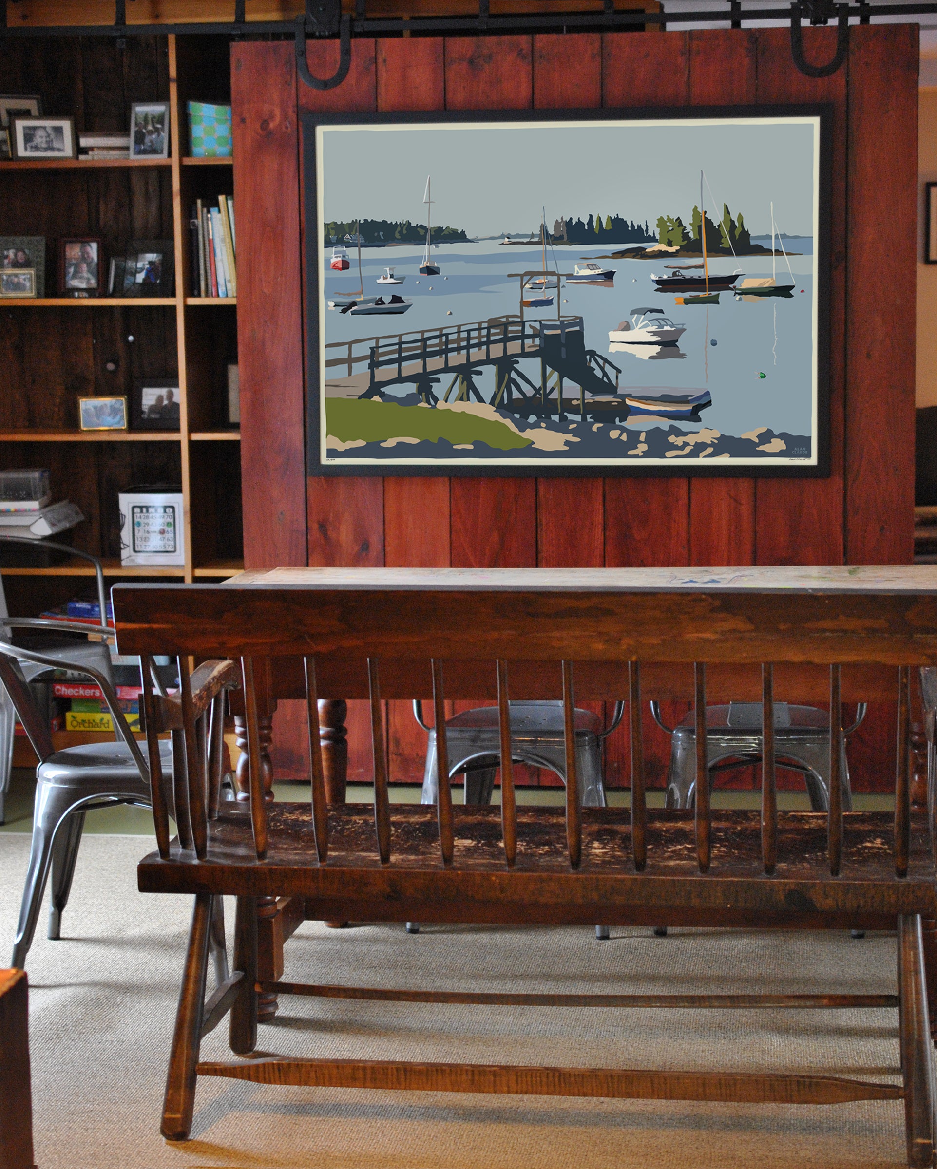 Sailboats In Boothbay Harbor Art Print 36" x 53" Framed Wall Poster By Alan Claude - Maine