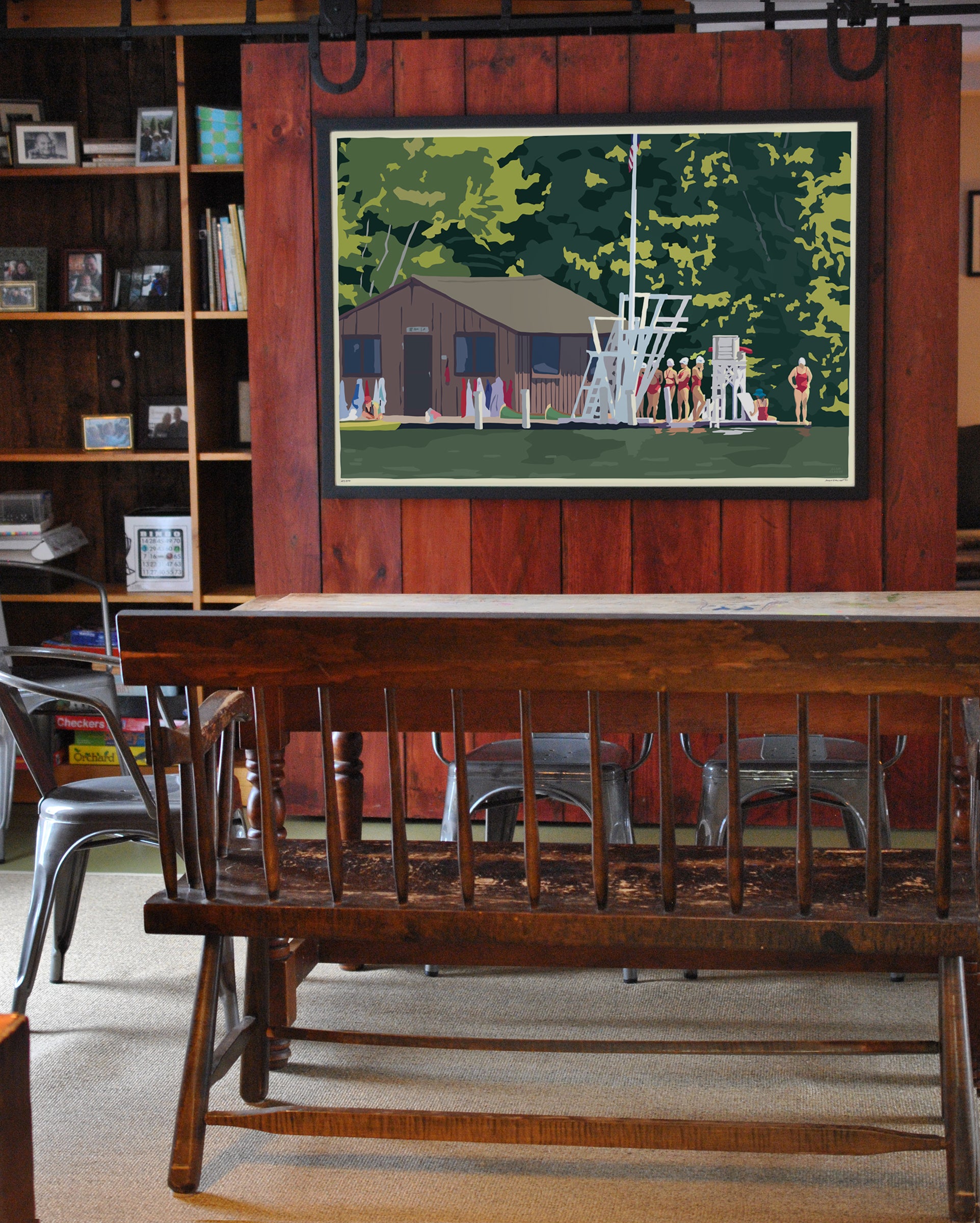 Sebago Lake Swimmers Art Print (horizontal) 36" x 53" Framed Wall Poster By Alan Claude - Maine