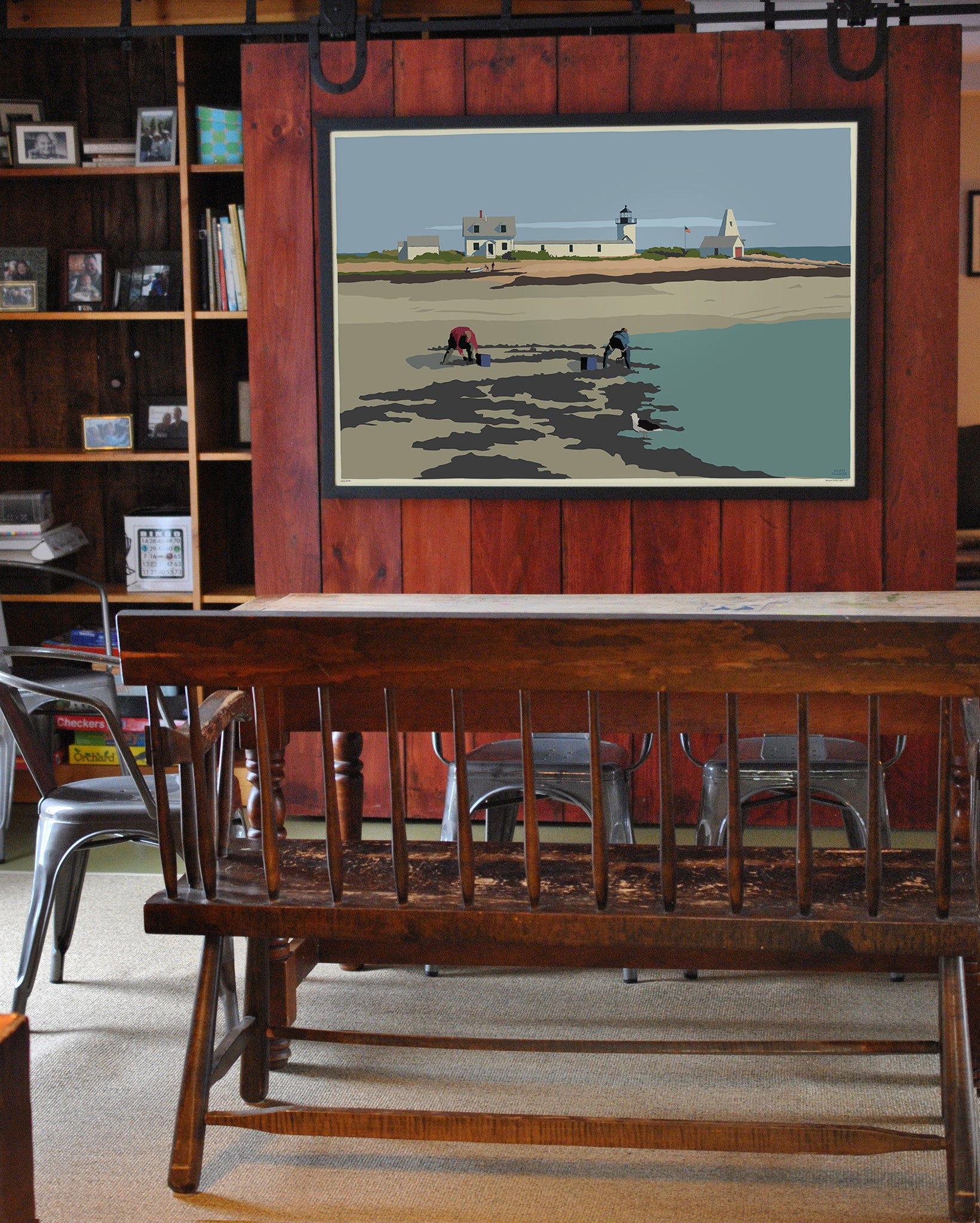 Goat Island Clammers Art Print 36" x 53" Framed Wall Poster By Alan Claude - Maine