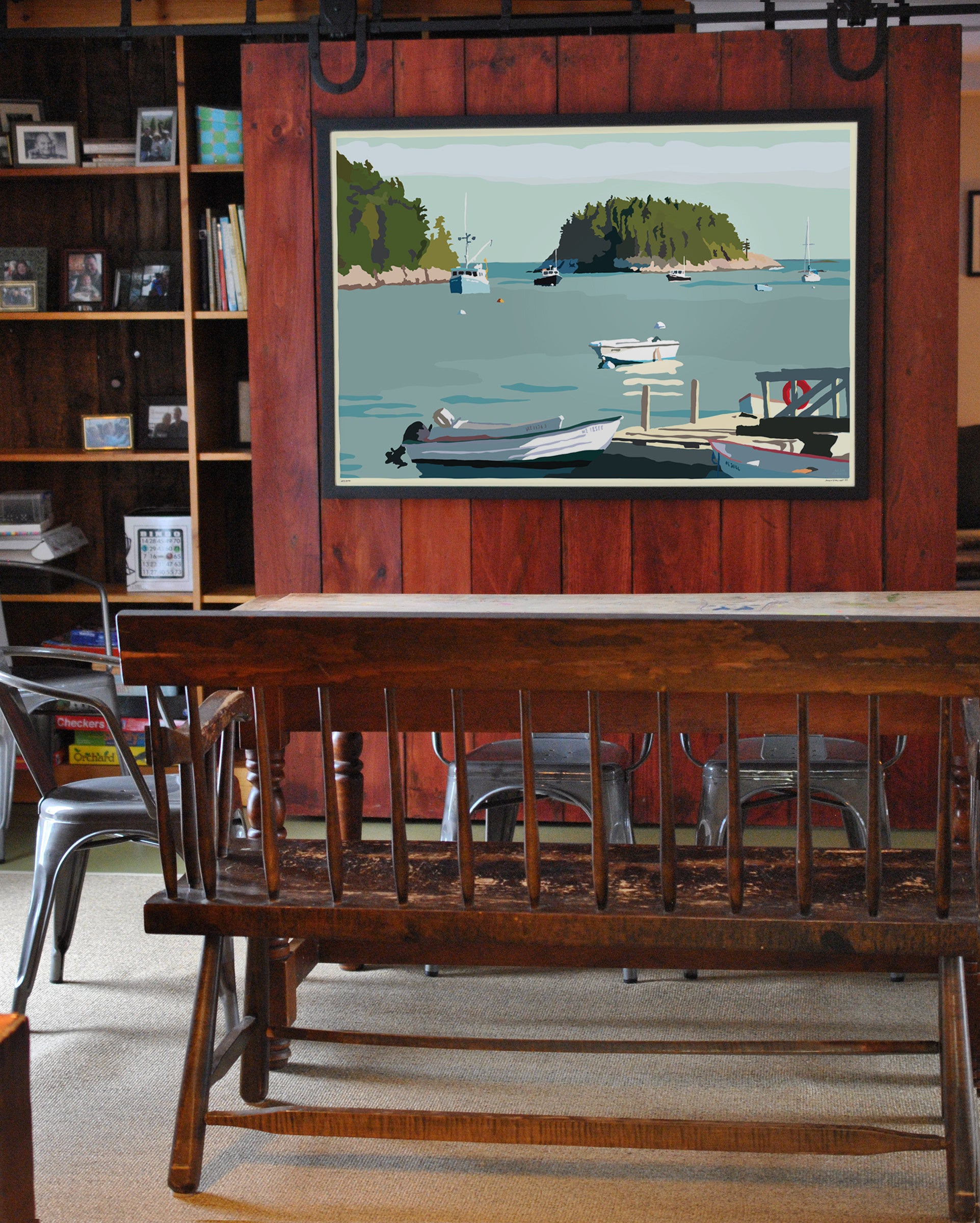 I Am An Island - horizontal format Art Print 36" x 53" Framed Travel Poster By Alan Claude - Maine