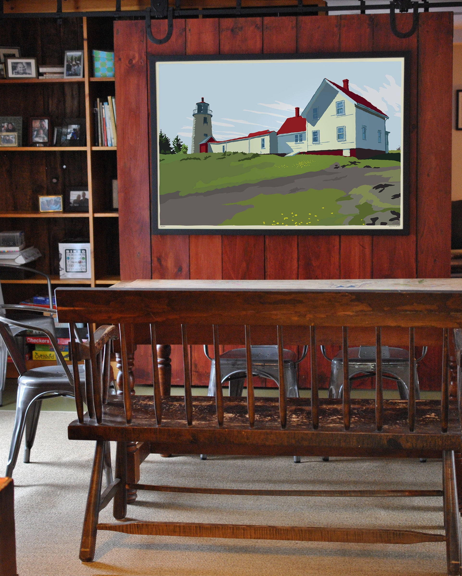 Monhegan Island Light Art Print 36" x 53" Framed Travel Poster By Alan Claude - Maine