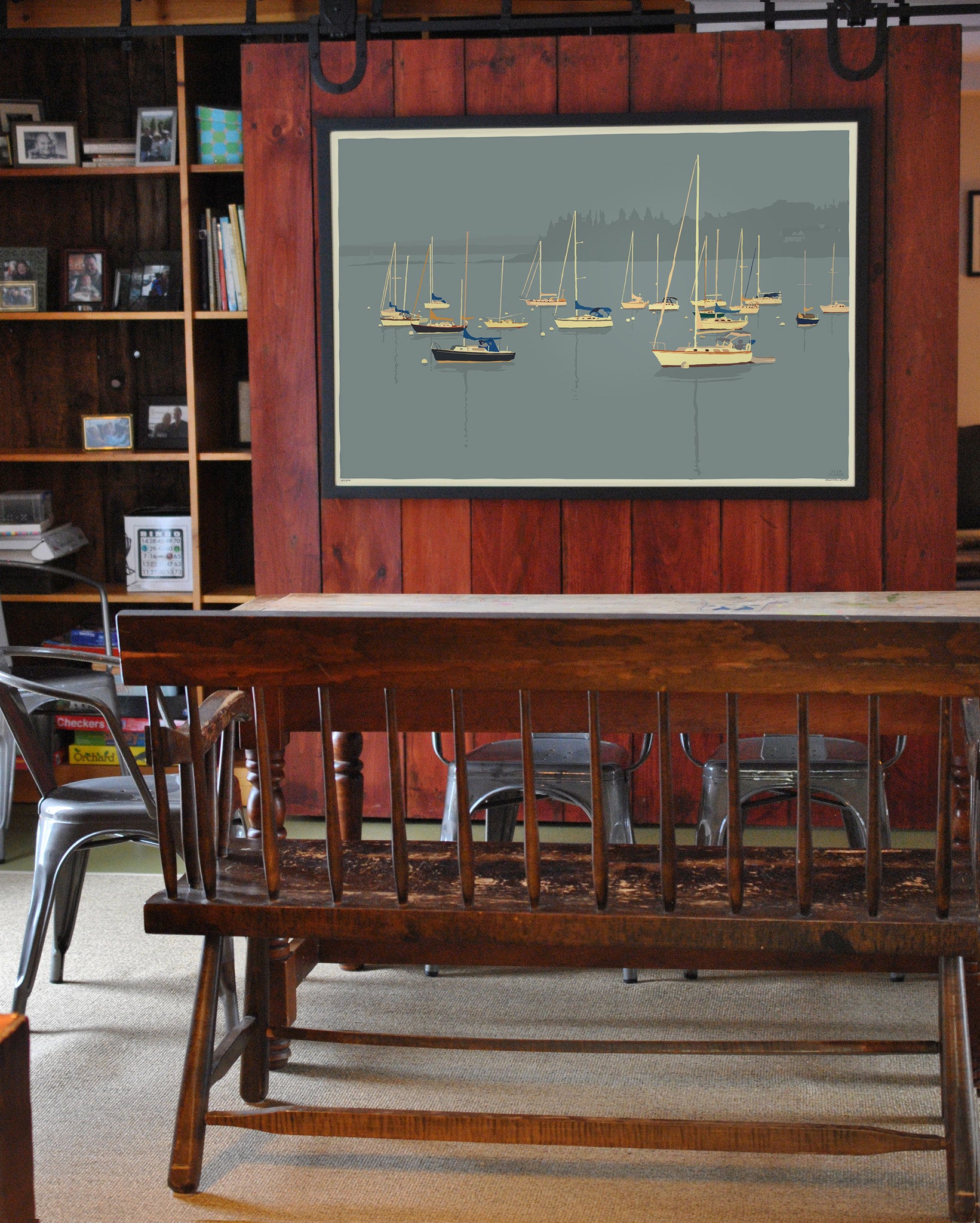 Sailboats in Rockland Harbor Art Print 36" x 53" Framed Wall Poster By Alan Claude - Maine