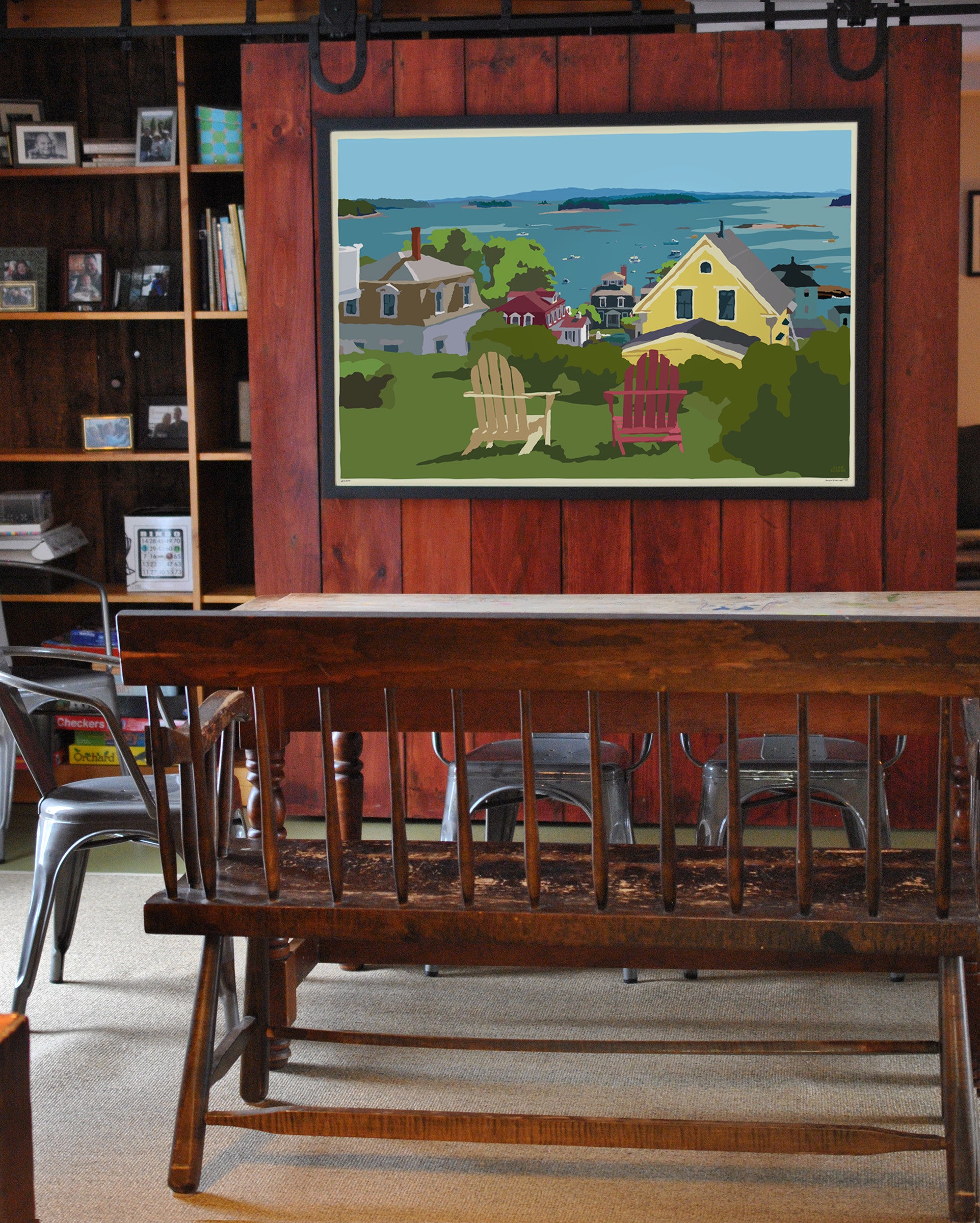 Stonington Harbor Art Print 36" x 53" Framed Travel Poster By Alan Claude - Maine
