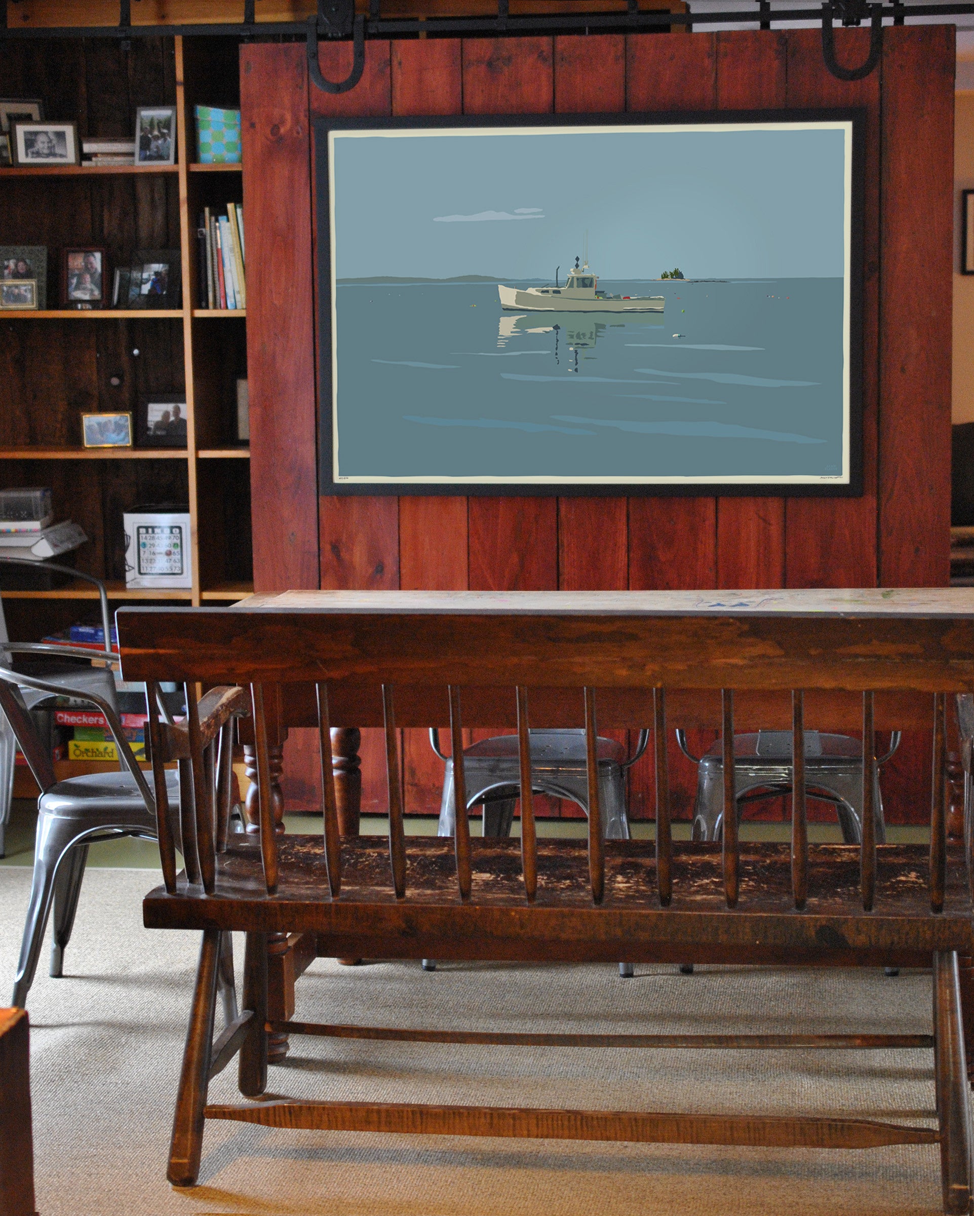 Tranquility Lobster Boat Art Print 36" x 53" Framed Travel Poster By Alan Claude - Maine