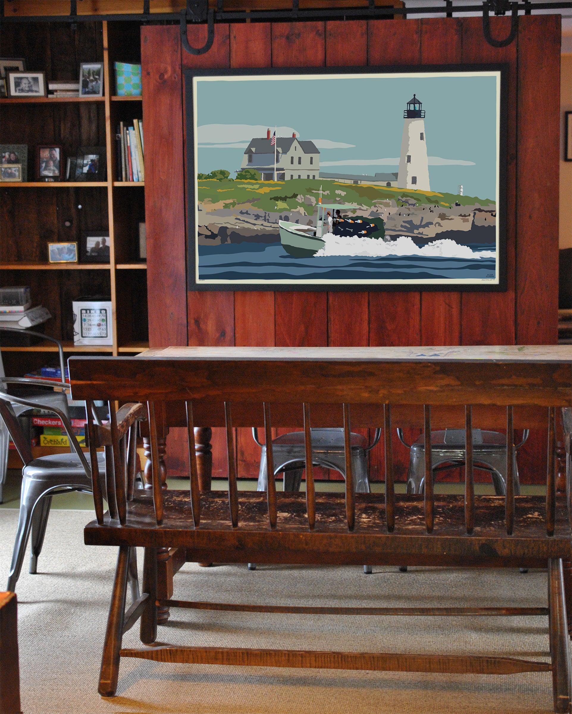 Wood Island Light Art Print 36" x 53" Framed Wall Poster By Alan Claude - Maine