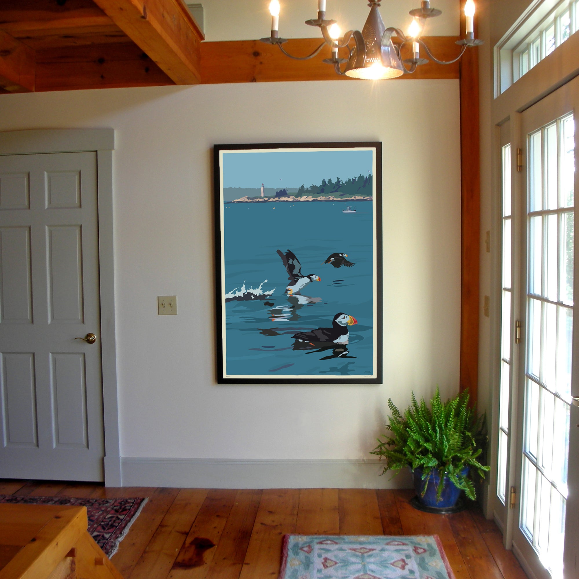 Puffins At Franklin Island Art Print 36" x 53" Grand View Framed Wall Poster- Maine