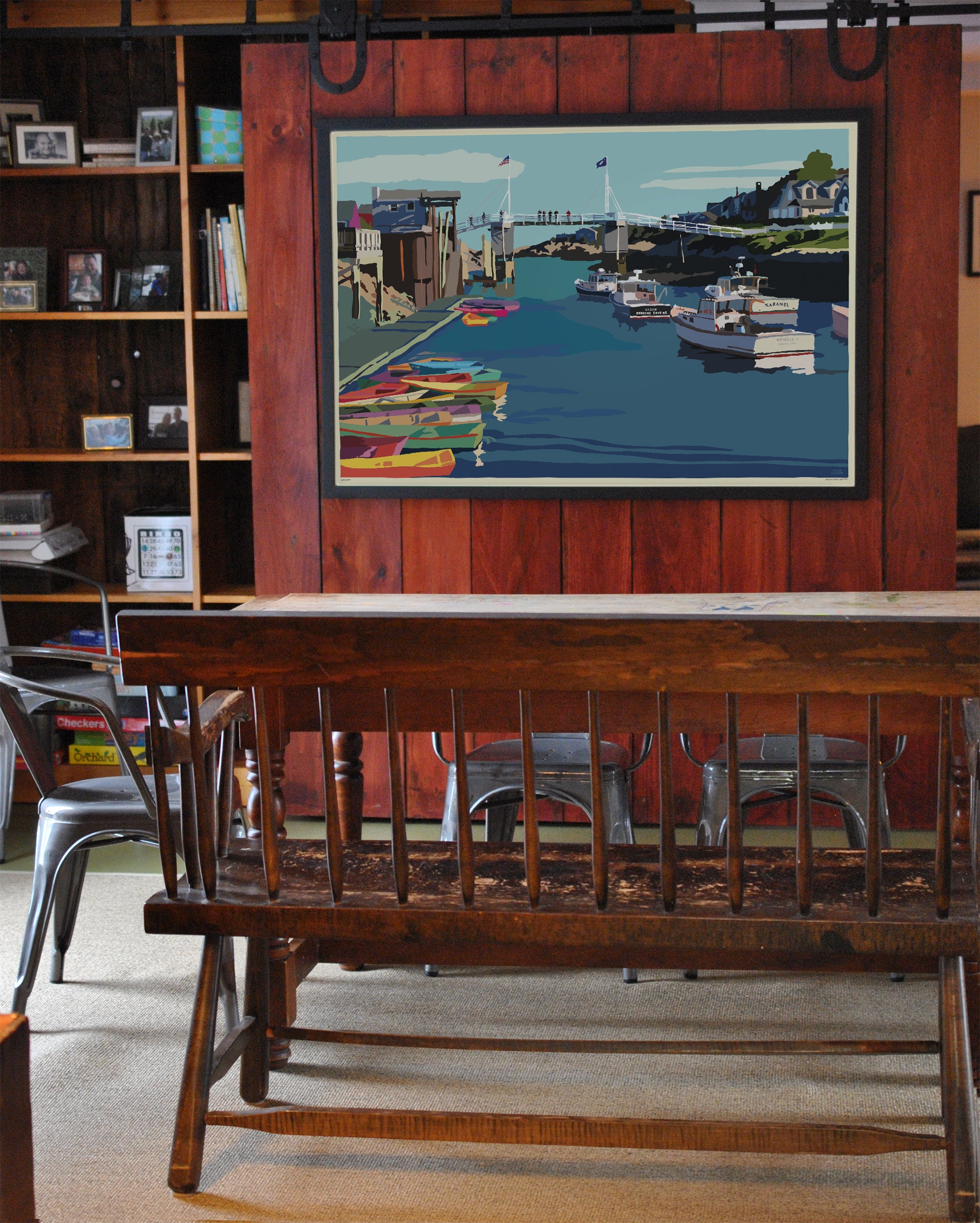 Perkins Cove Drawbridge Art Print 36" x 53" Framed Wall Poster By Alan Claude - Maine