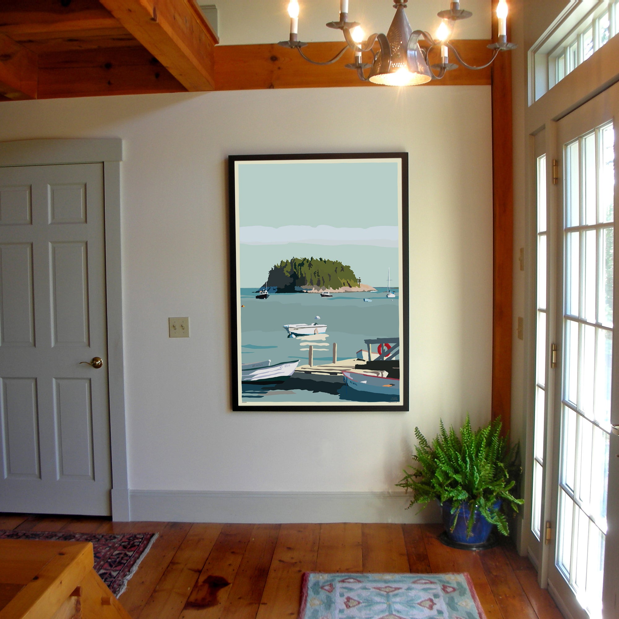 I Am An Island - vertical format Art Print 36" x 53" Framed Travel Poster By Alan Claude - Maine