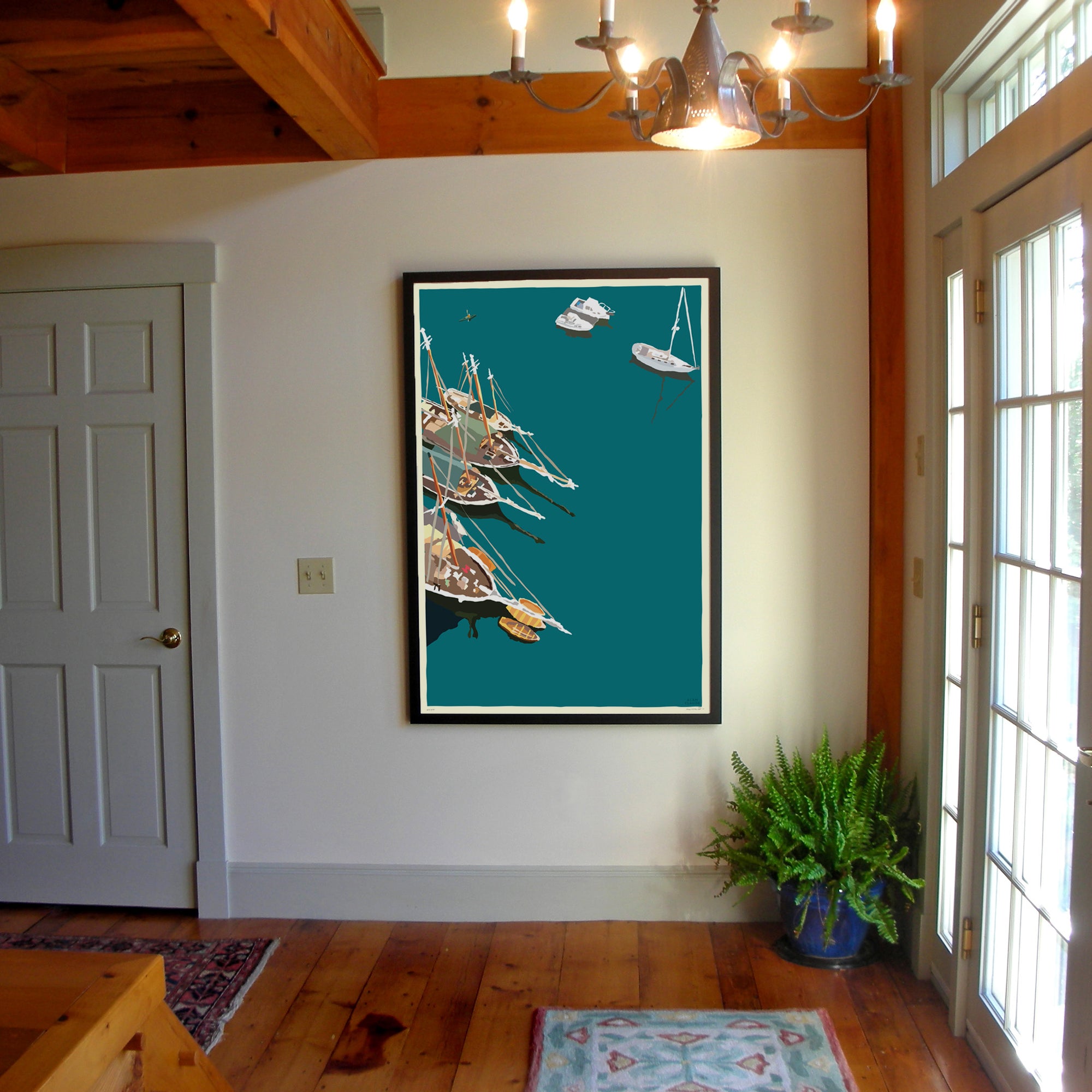 Windjammers In Camden Harbor Art Print 36" x 53" Framed Wall Poster By Alan Claude - Maine