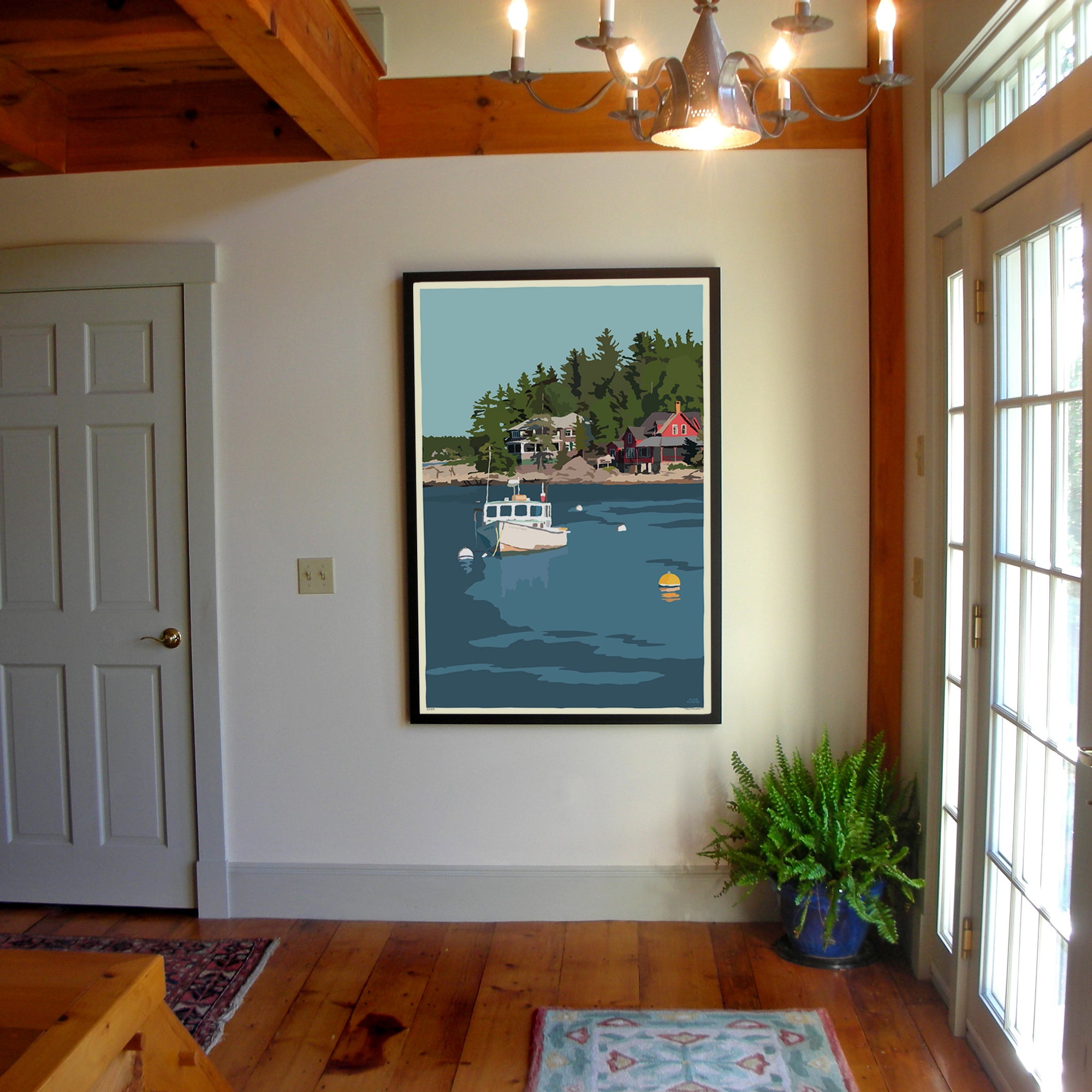 Lobster Boat At Five Islands Art Print 36" x 53" Framed Travel Poster By Alan Claude - Maine