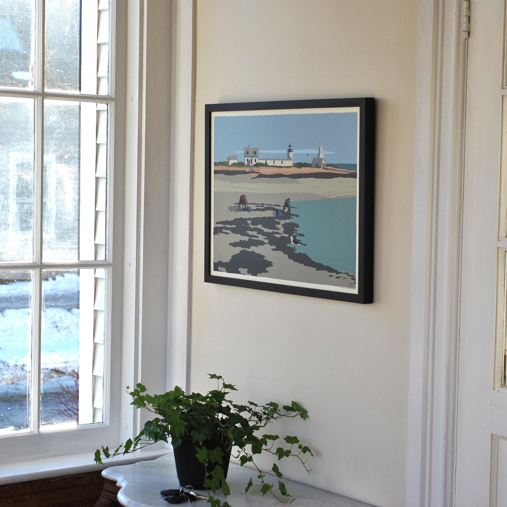 Goat Island Clammers Art Print 18" x 24" Horizontal Framed Wall Poster By Alan Claude - Maine
