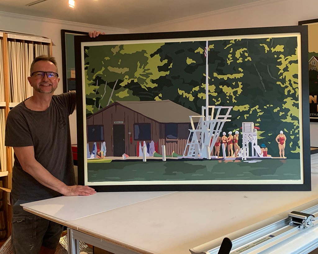 Sebago Lake Swimmers Art Print (horizontal) 36" x 53" Framed Wall Poster By Alan Claude - Maine