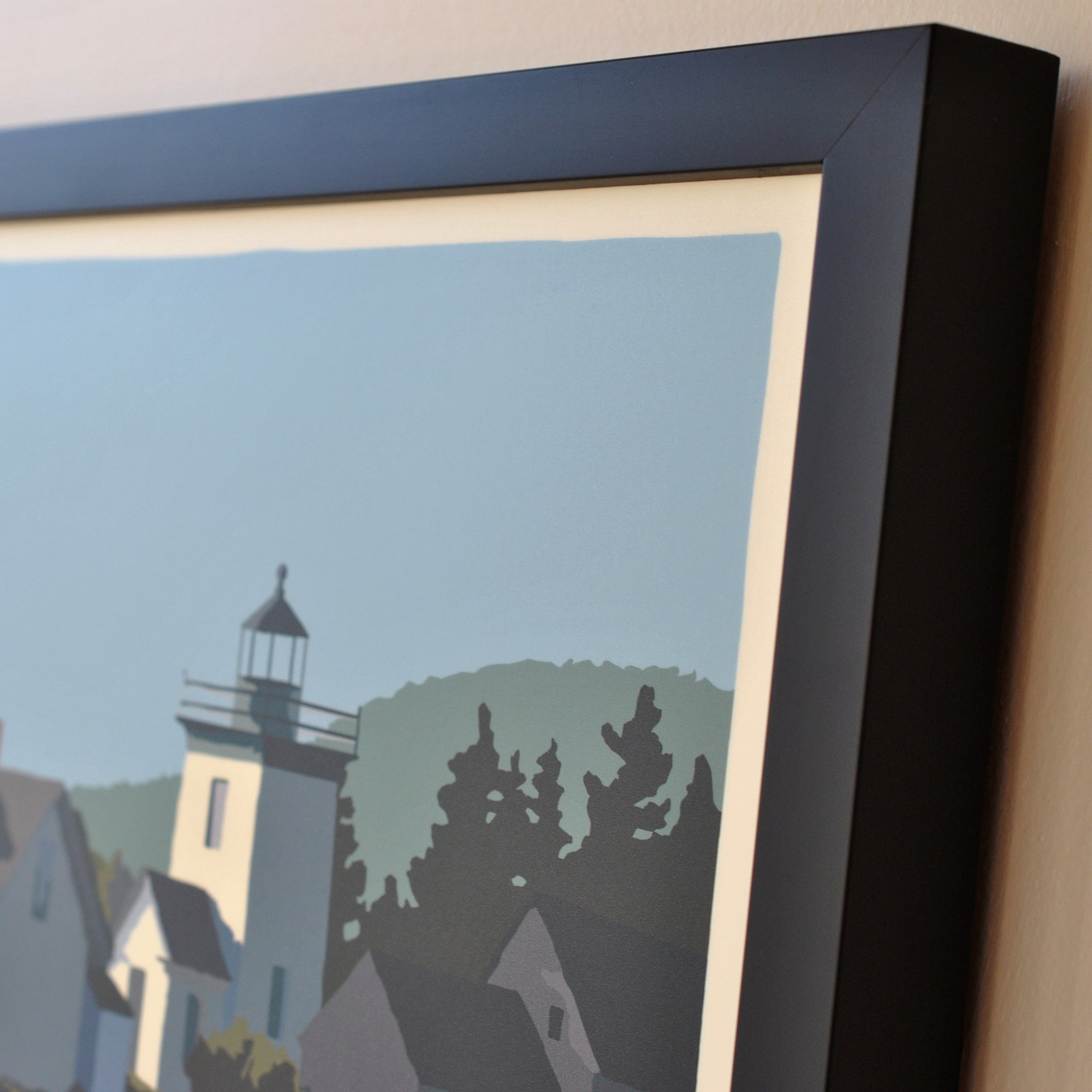 Indian Island Light Print 18" x 24" Framed Wall Poster By Alan Claude - Maine
