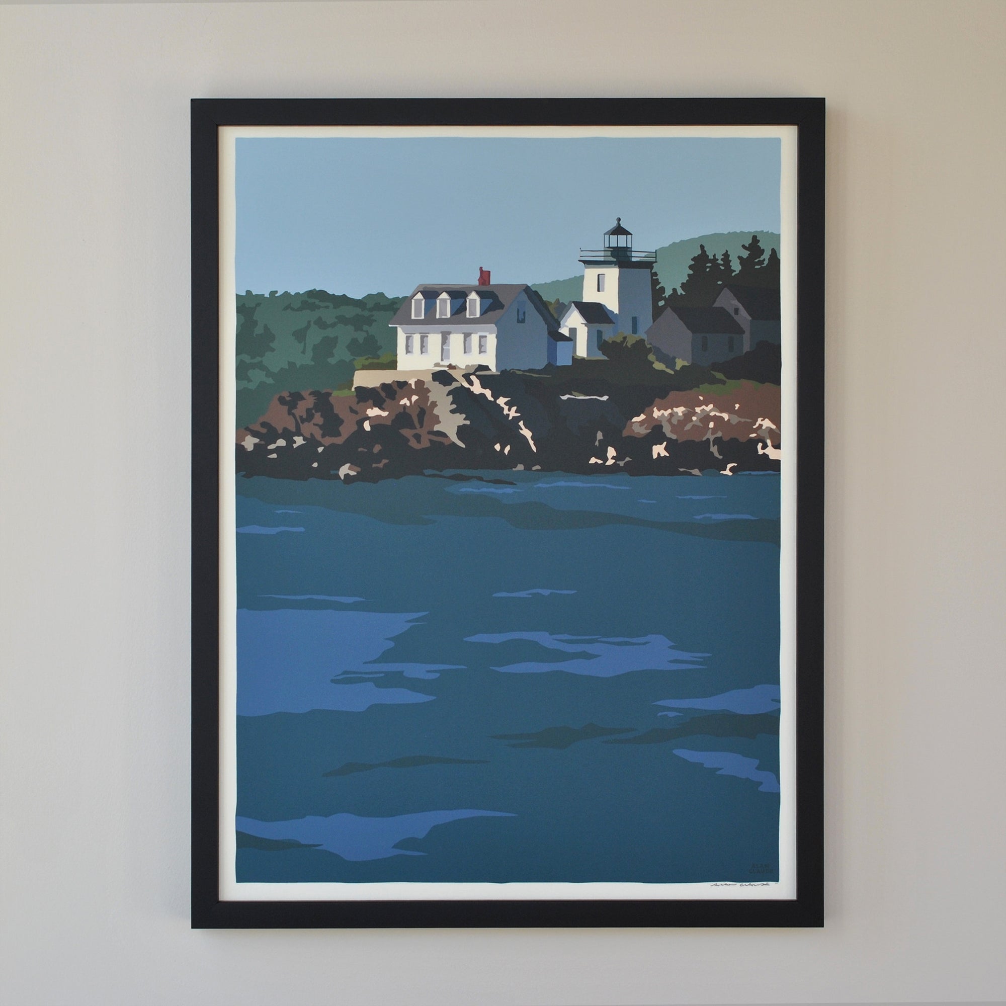 Indian Island Light Print 18" x 24" Framed Wall Poster By Alan Claude - Maine