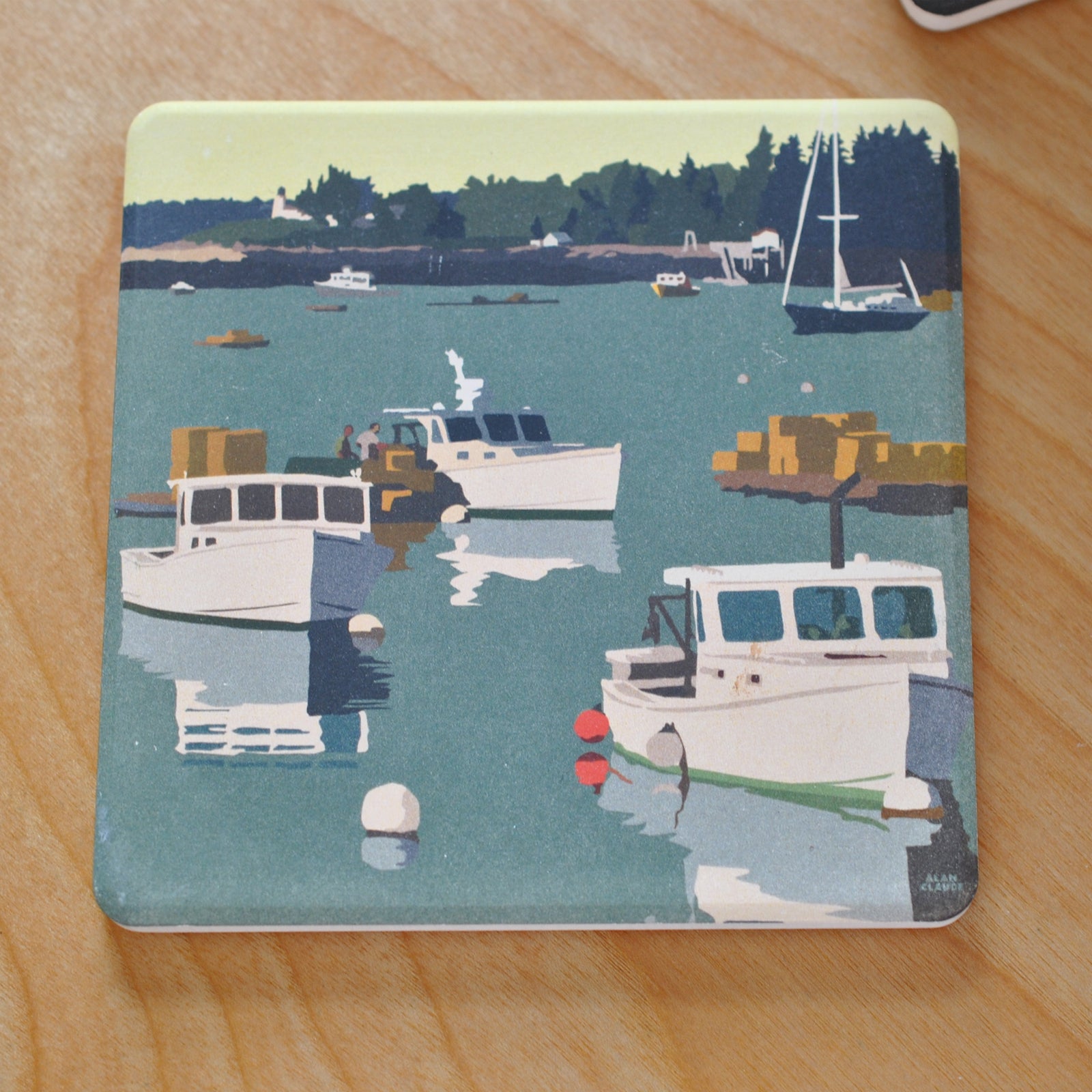 Lobster Boats On A Sunday Morning Art Drink Coaster - Maine