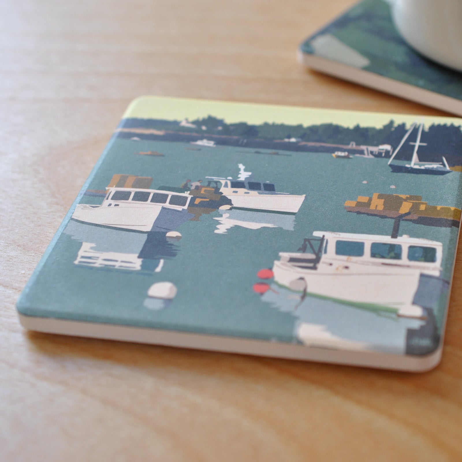 Lobster Boats On A Sunday Morning Art Drink Coaster - Maine
